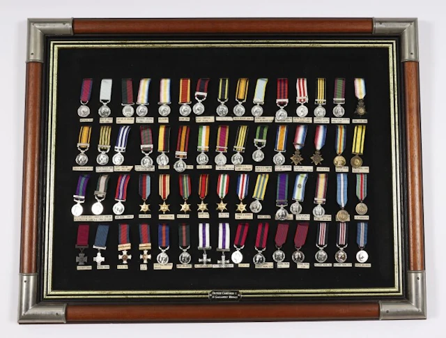 Vintage Framed Display of British Gallantry & Campaign Medals 20th Century