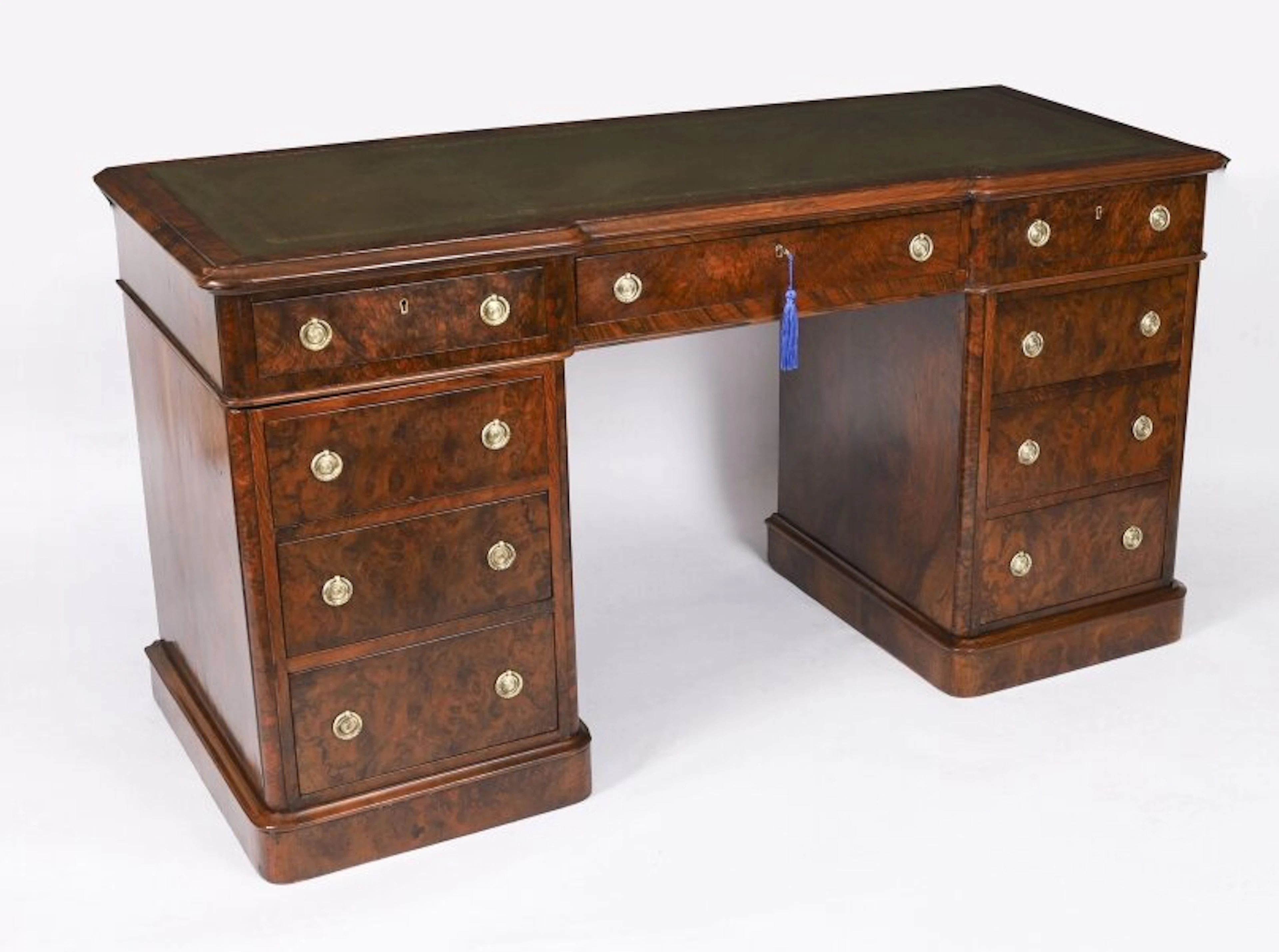 Antique Victorian Burr Walnut Twin Pedestal Desk C1860 19th C
