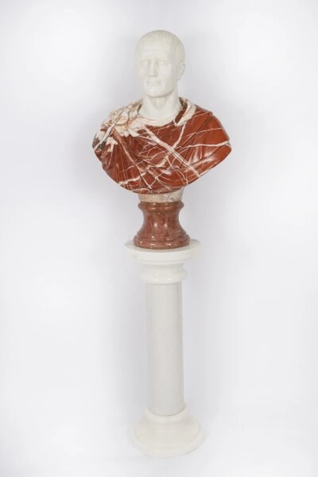 Vintage Carrara Portrait Bust of Roman Emperor Otho & Pedestal 20th C