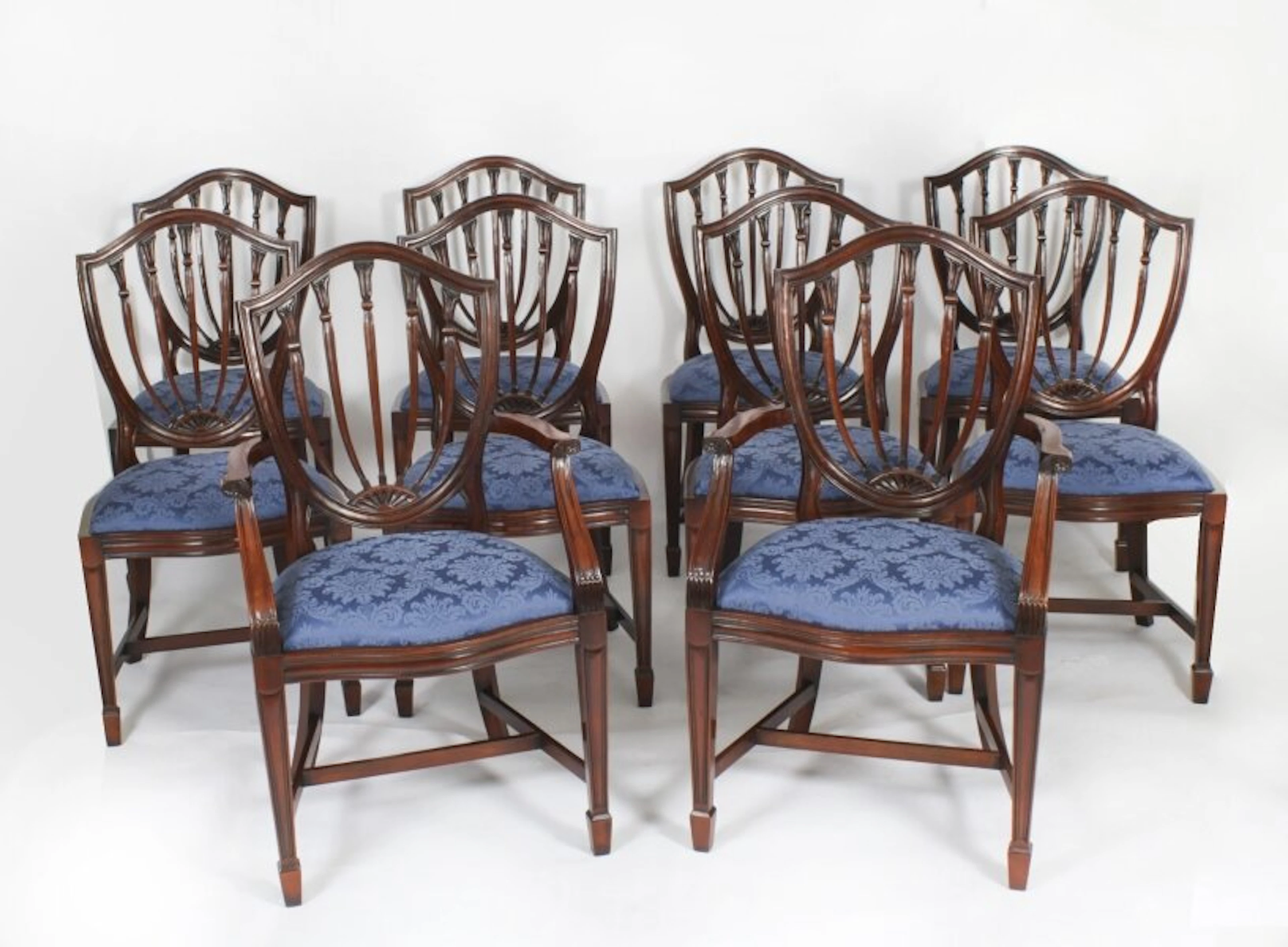 Vintage Set 10 English Hepplewhite Revival Dining Chairs 20th Century