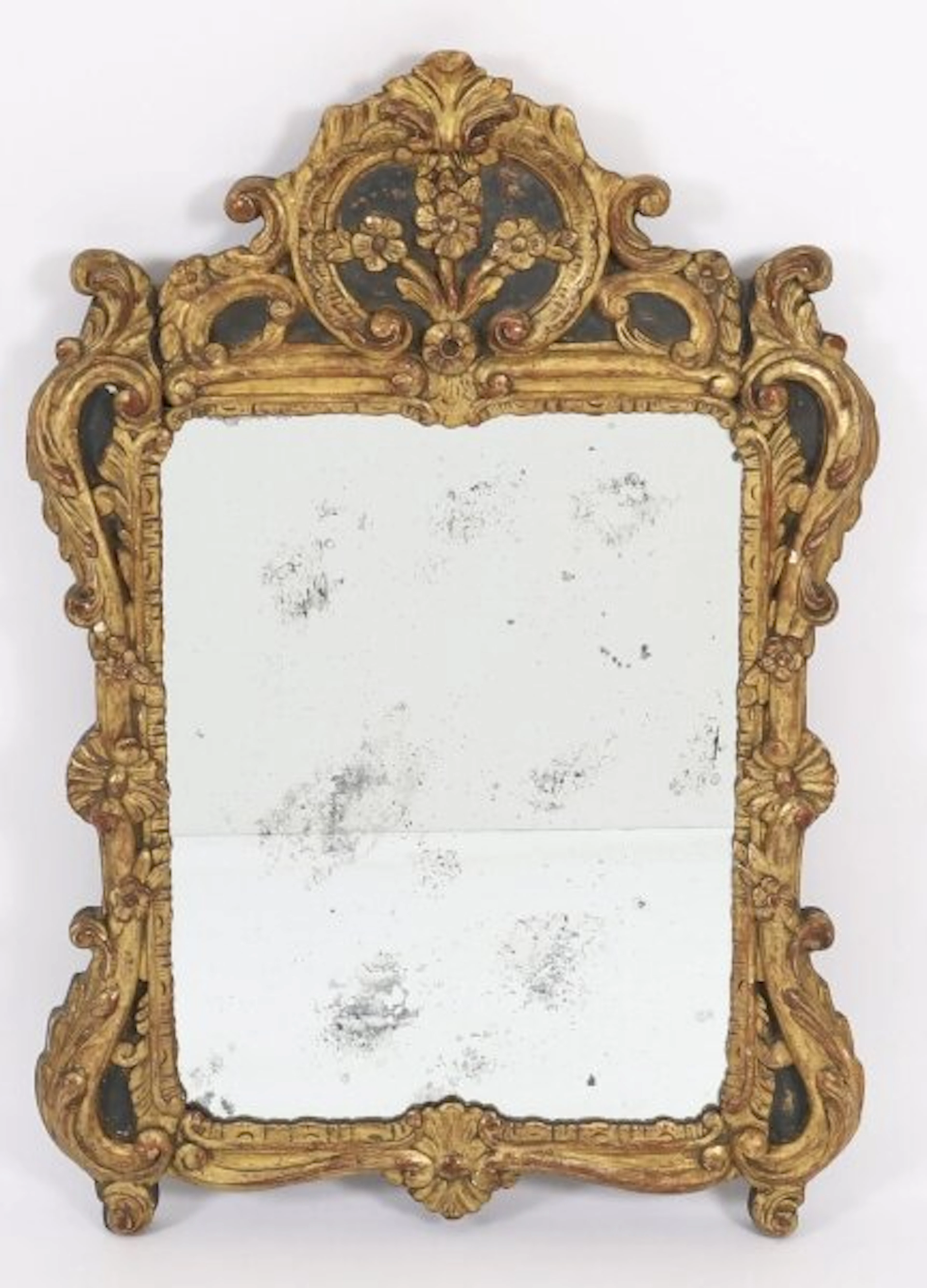 Antique French Giltwood Overmantel Rococo Mirror 18th Century 92x64cm