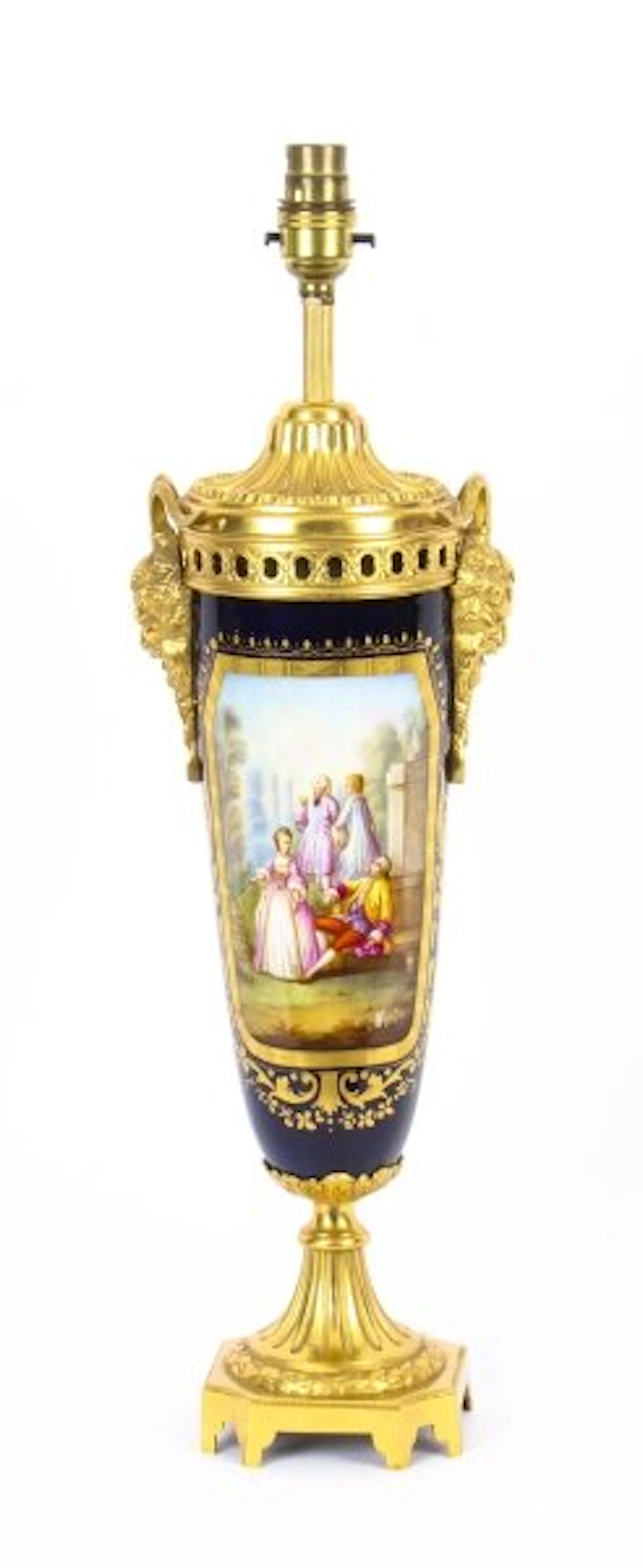 Antique Bleu Royale Sevres Porcelain Ormolu Table Lamp c.1870 19th C