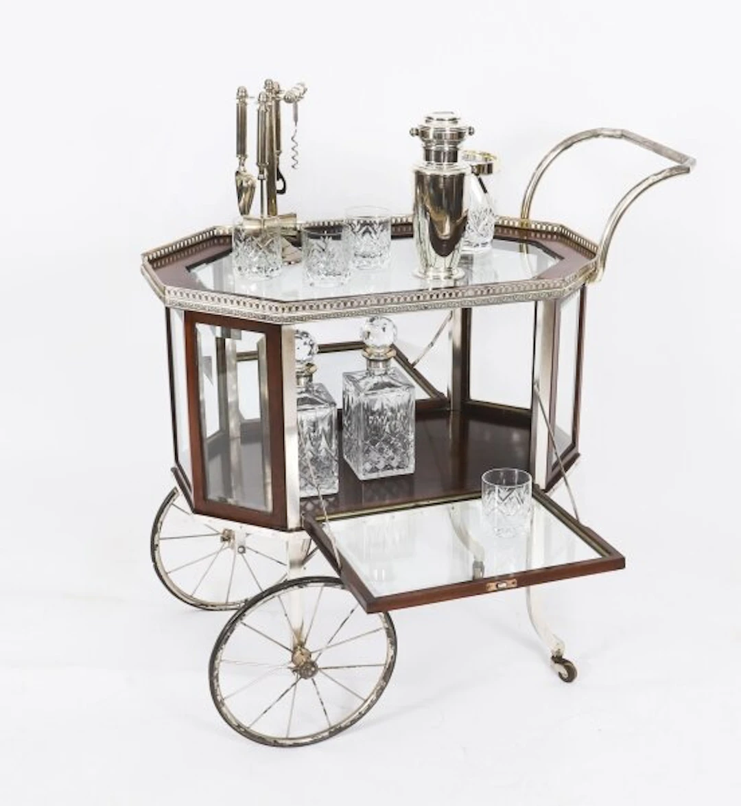 Antique French Art Deco Gilded Bar Cart / Serving Trolley Circa 1920 20th C