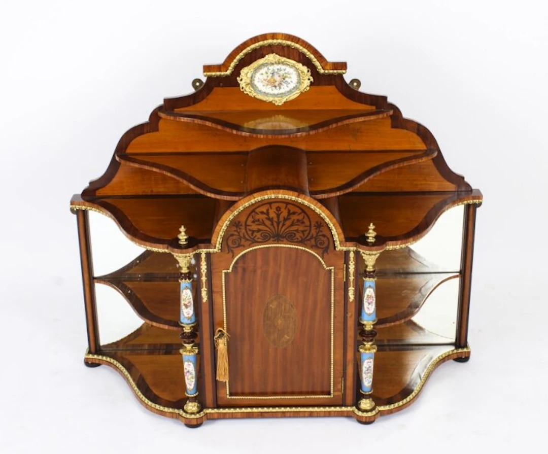 Antique Ormolu & Porcelain Mounted Table Top Credenza Cabinet 19th C