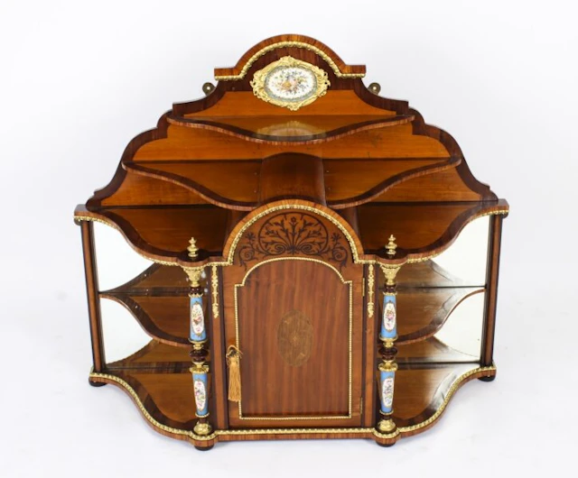 Antique Ormolu & Porcelain Mounted Table Top Credenza Cabinet 19th C
