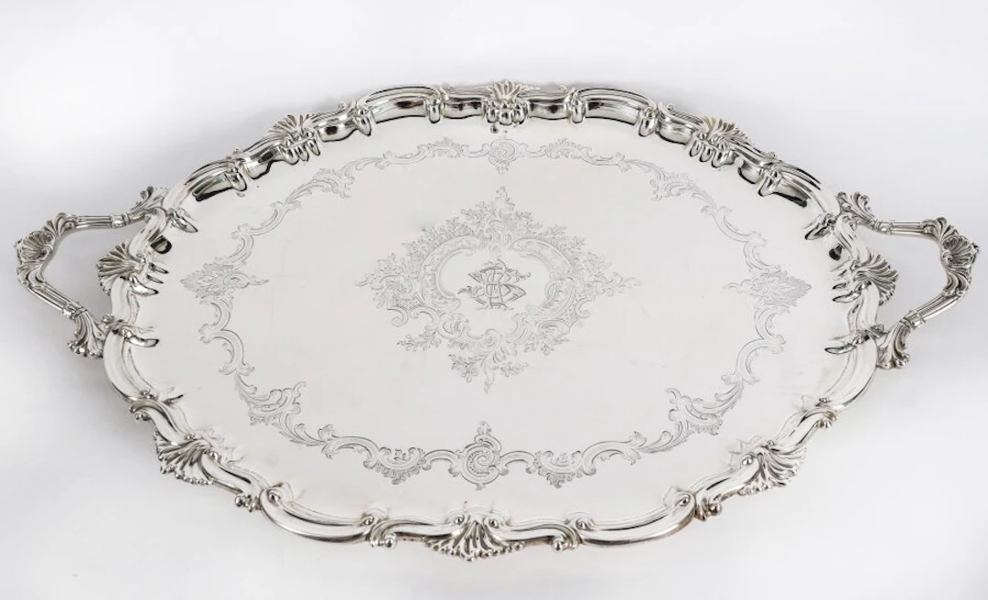 Antique Victorian Oval Silver Plated Tray Thomas Bradbury & Sons 19th C
