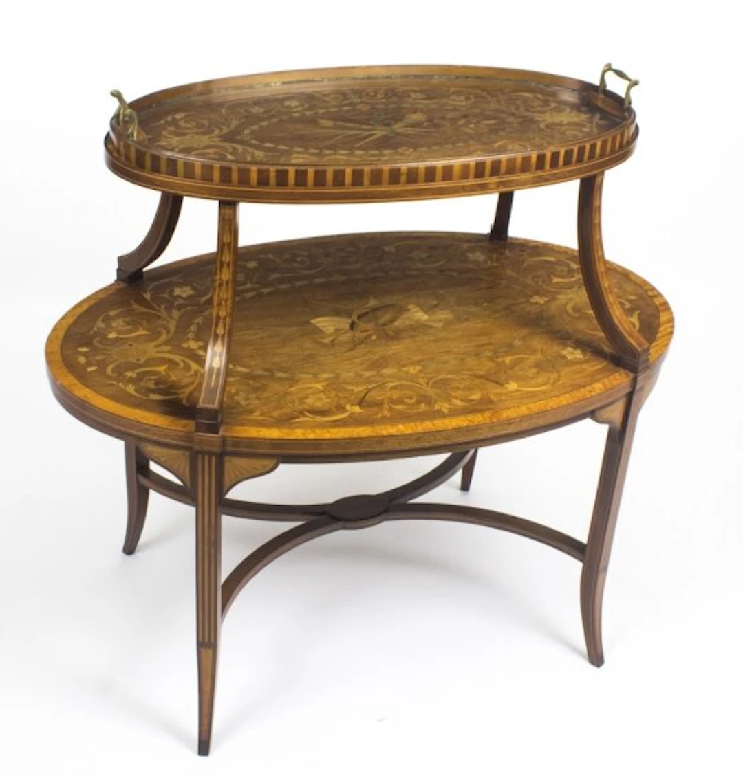 Antique English Mahogany & Satin Wood Etagere Tray Table 19th C
