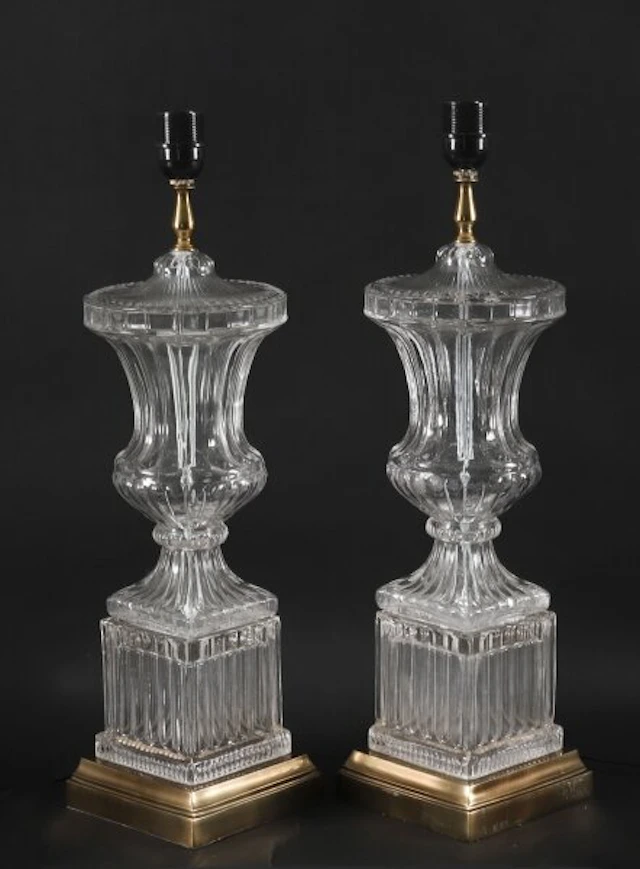 Vintage Pair of French Glass & Ormolu Table Lamps 20th C