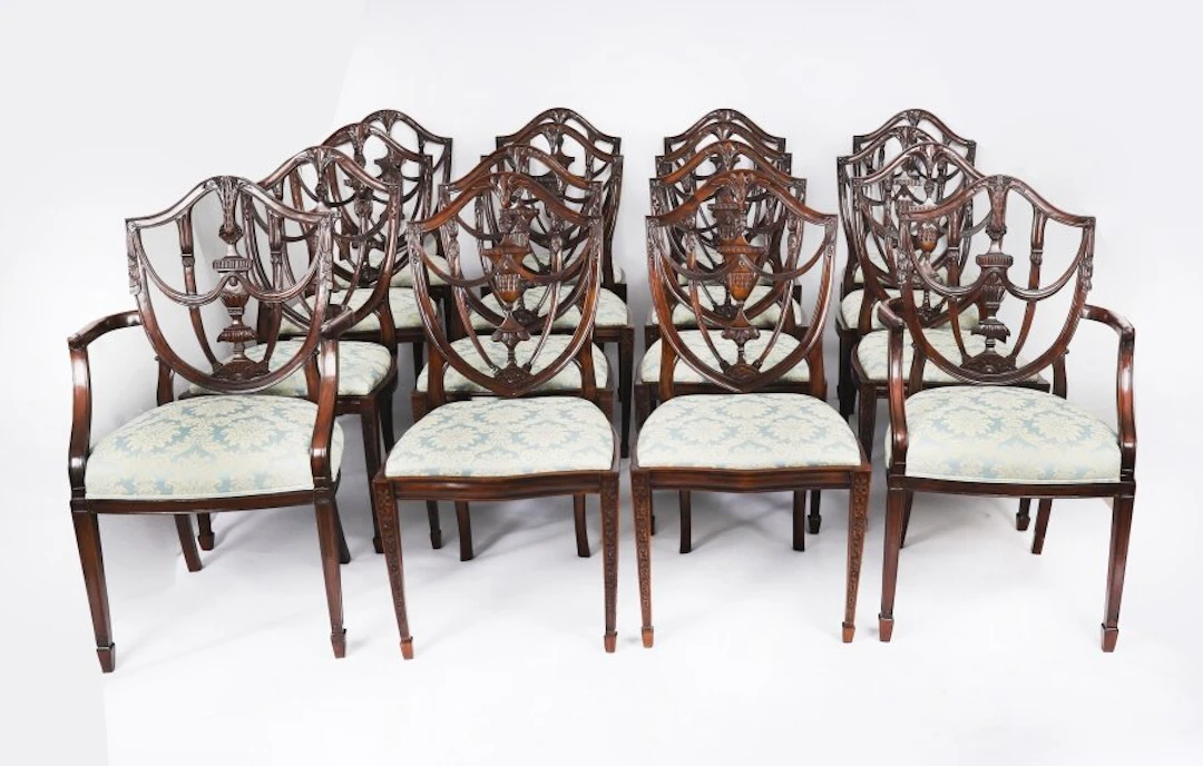 Antique Set of Sixteen Federal Revival Shield Back Dining Chairs 20th C