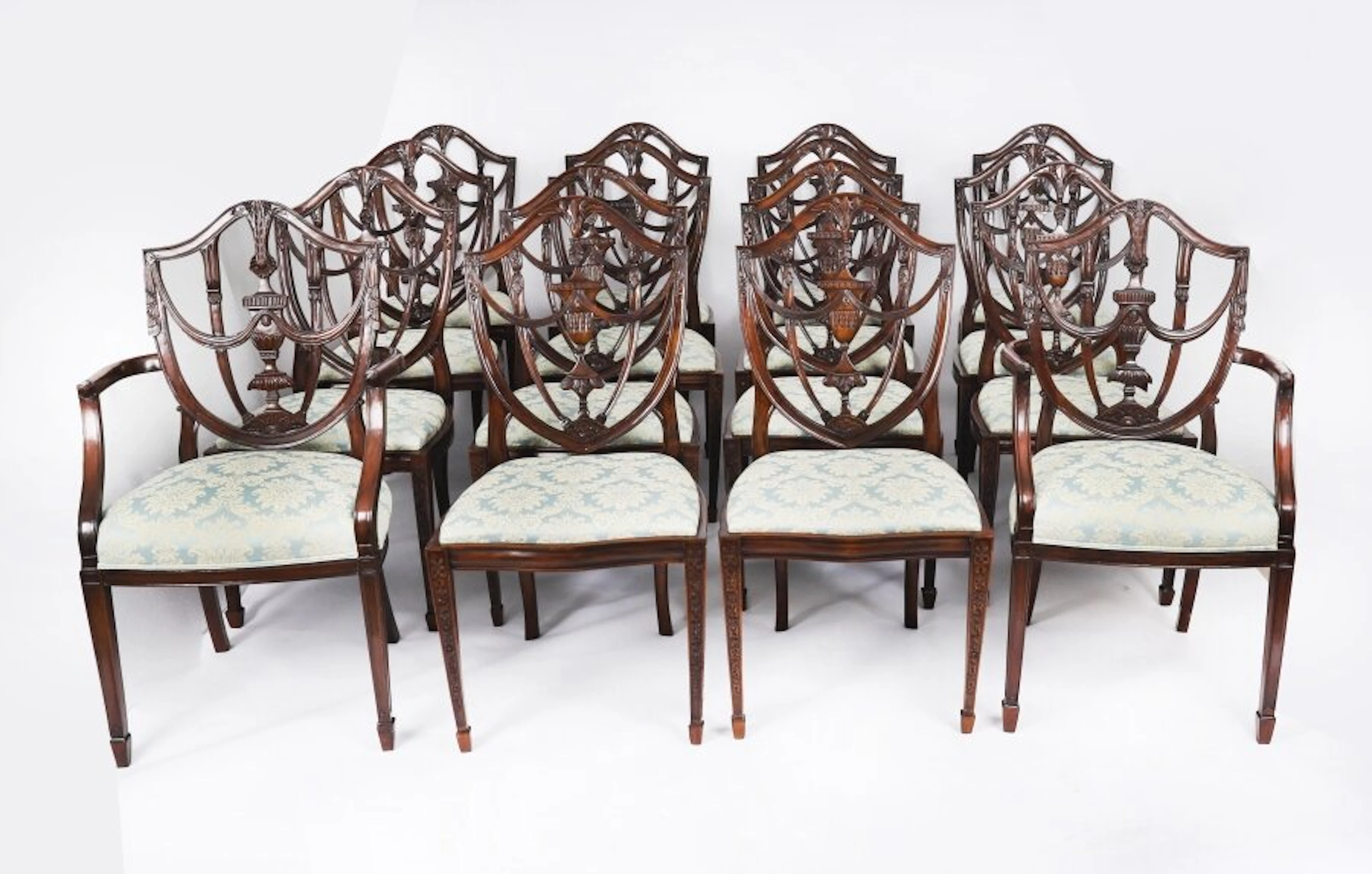 Antique Set of Sixteen Federal Revival Shield Back Dining Chairs 20th C