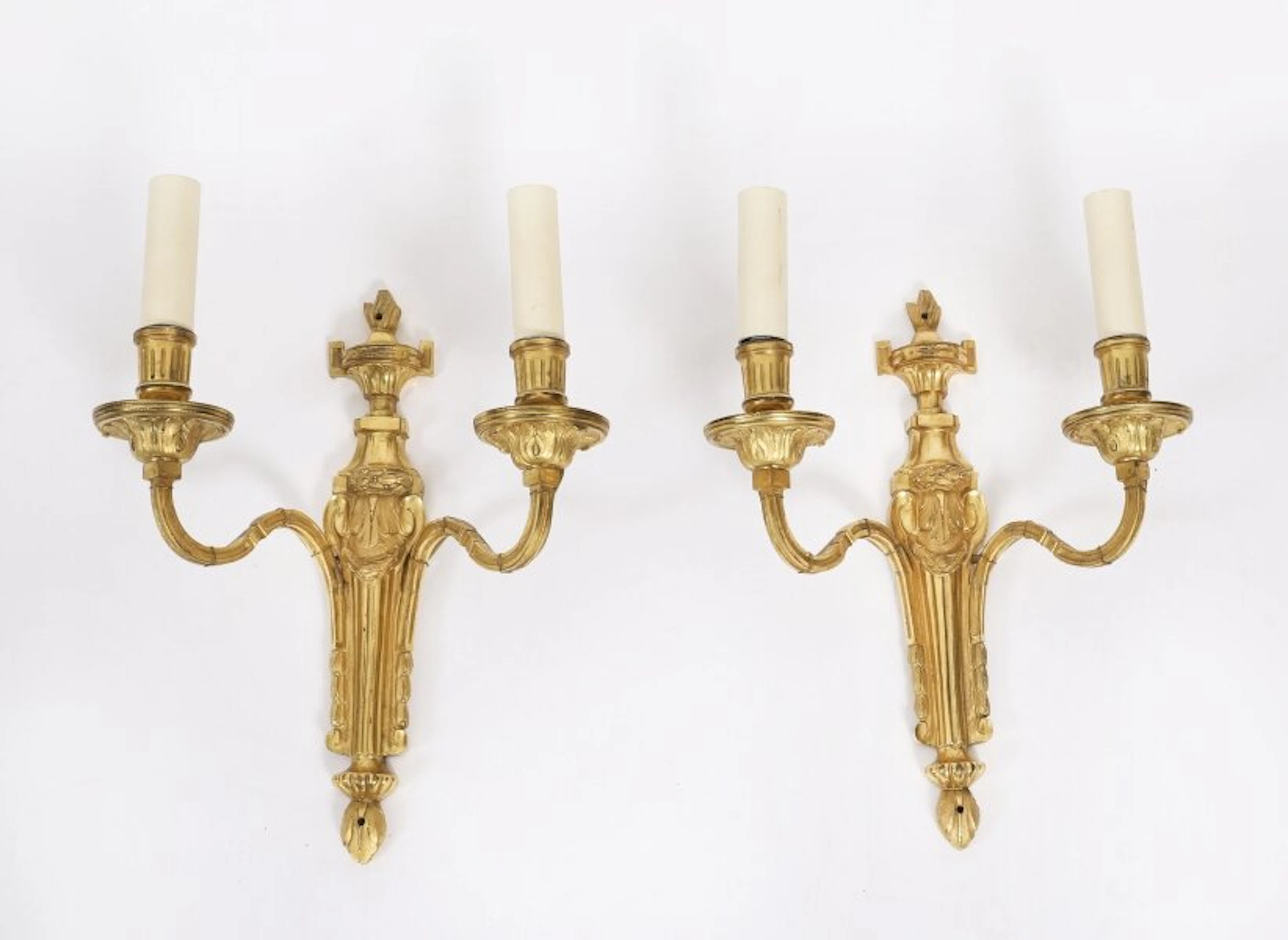 Antique Pair of French Louis Revival 2 Branch Ormolu Wall Lights C1880