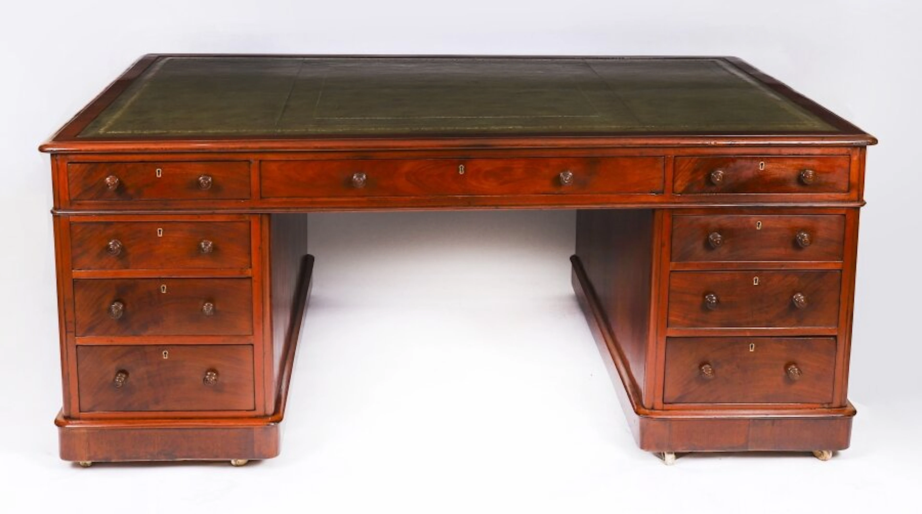 Antique Victorian 6ft Flame Mahogany Partners Pedestal Desk c.1870 19th C