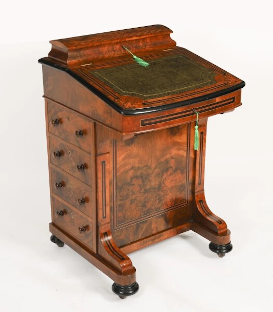 Antique Victorian Burr Walnut & Inlaid Davenport Desk 19th C