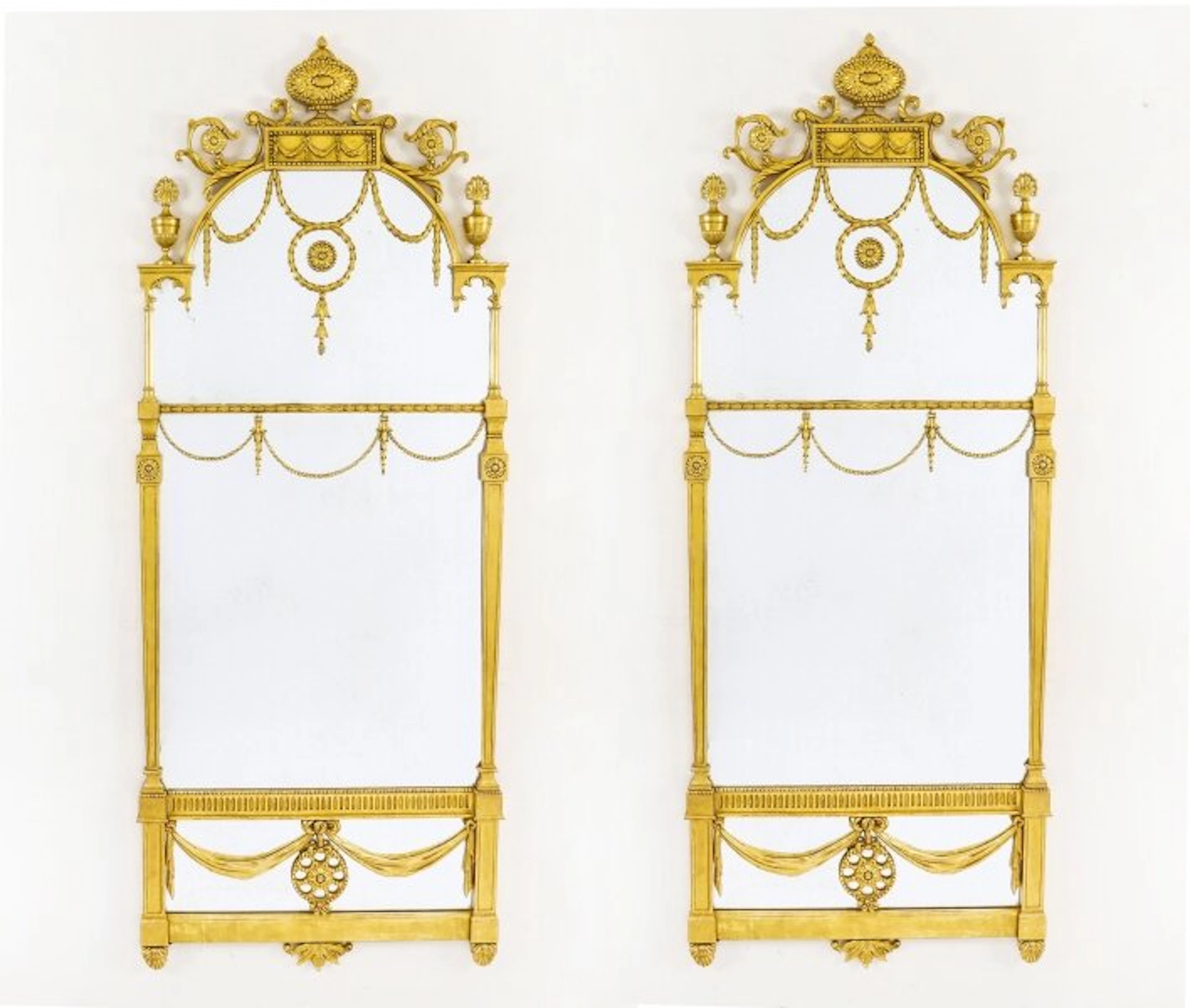 Antique Pair 6ft George III Adam Revival Giltwood Mirrors 19th C 190 x 76cm