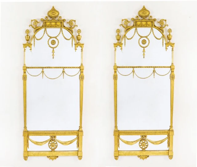 Antique Pair 6ft George III Adam Revival Giltwood Mirrors 19th C 190 x 76cm