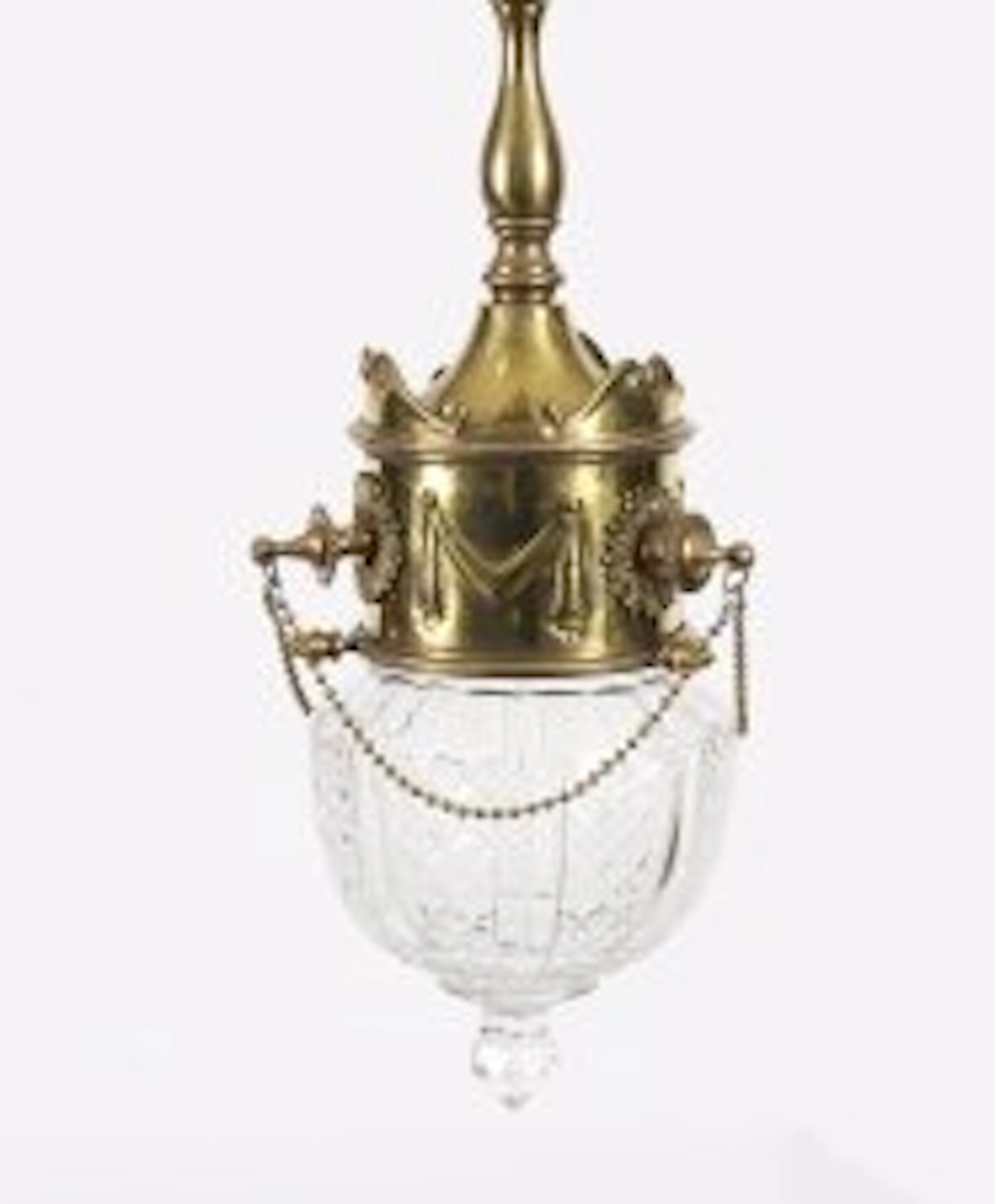 Antique Edwardian Brass & Cut Crystal Ceiling Light Circa 1900