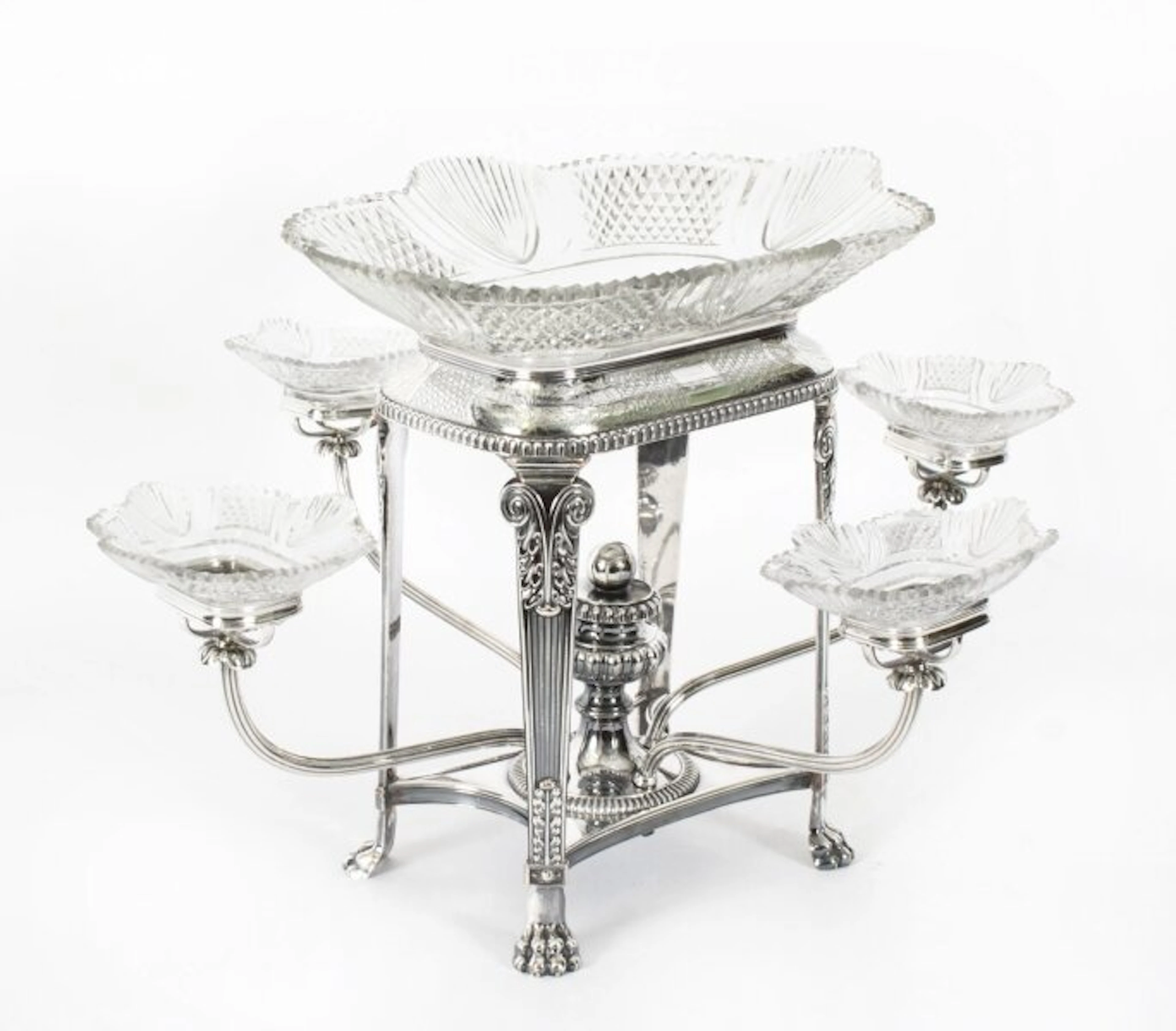Antique Old Sheffield Plate Cut Glass Epergne Centrepiece C1820 19th C