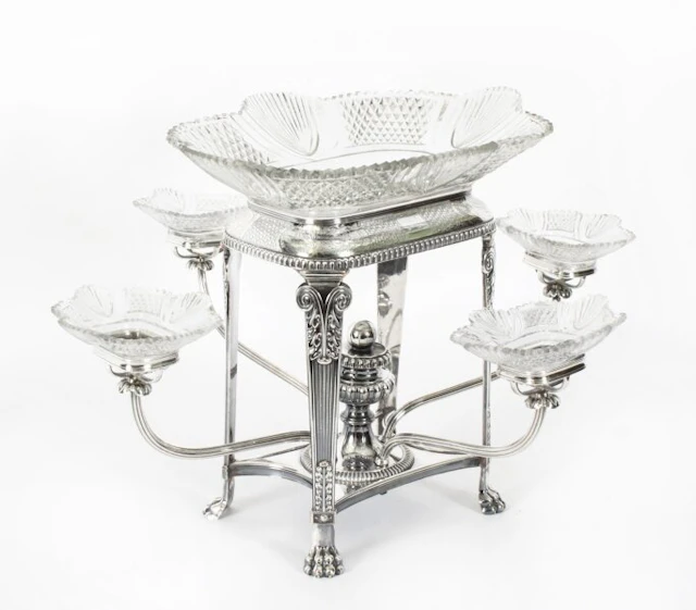 Antique Old Sheffield Plate Cut Glass Epergne Centrepiece C1820 19th C