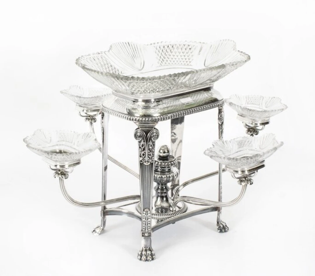 Antique Old Sheffield Plate Cut Glass Epergne Centrepiece C1820 19th C