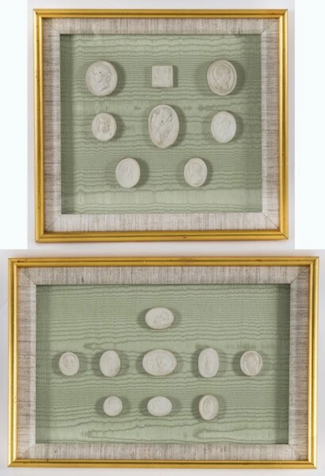 Antique Pair Framed Grand Tour Plaster Intaglios 19th C