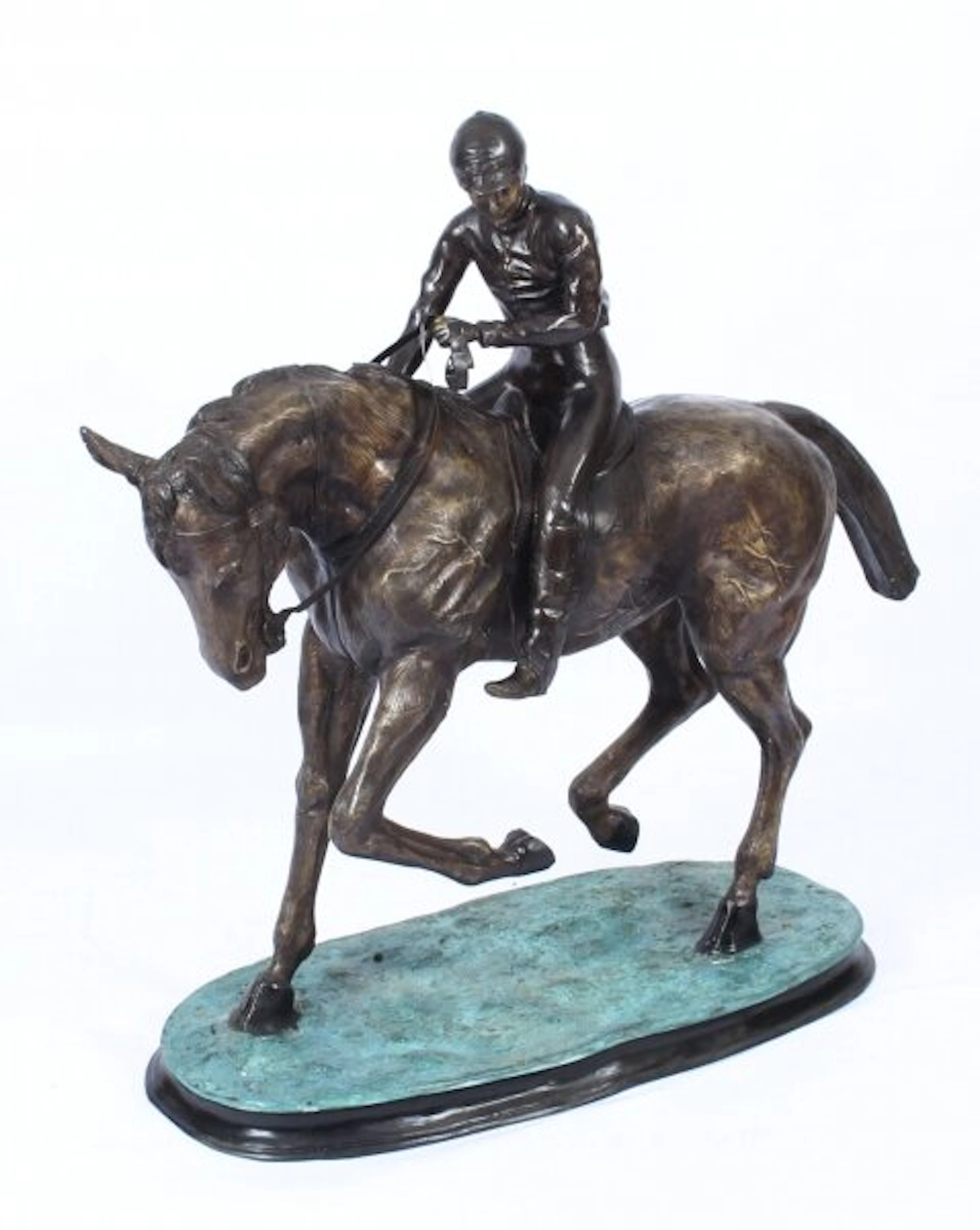 Vintage Large Horse & Jockey Bronze Sculpture Mene' 20th Century