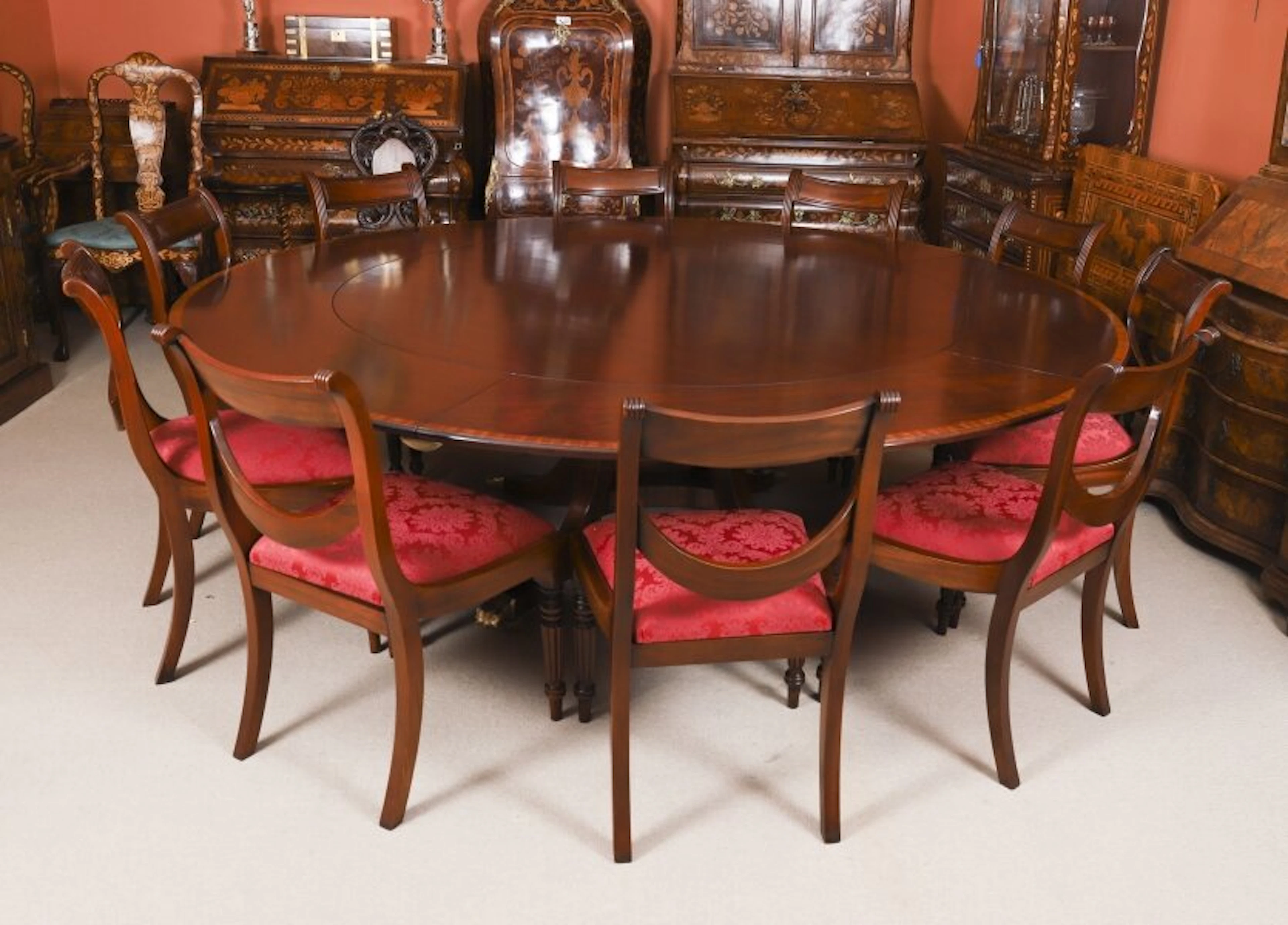 Vintage 7ft6" Diam William Tillman Jupe Dining Table & 10 Chairs 20th C