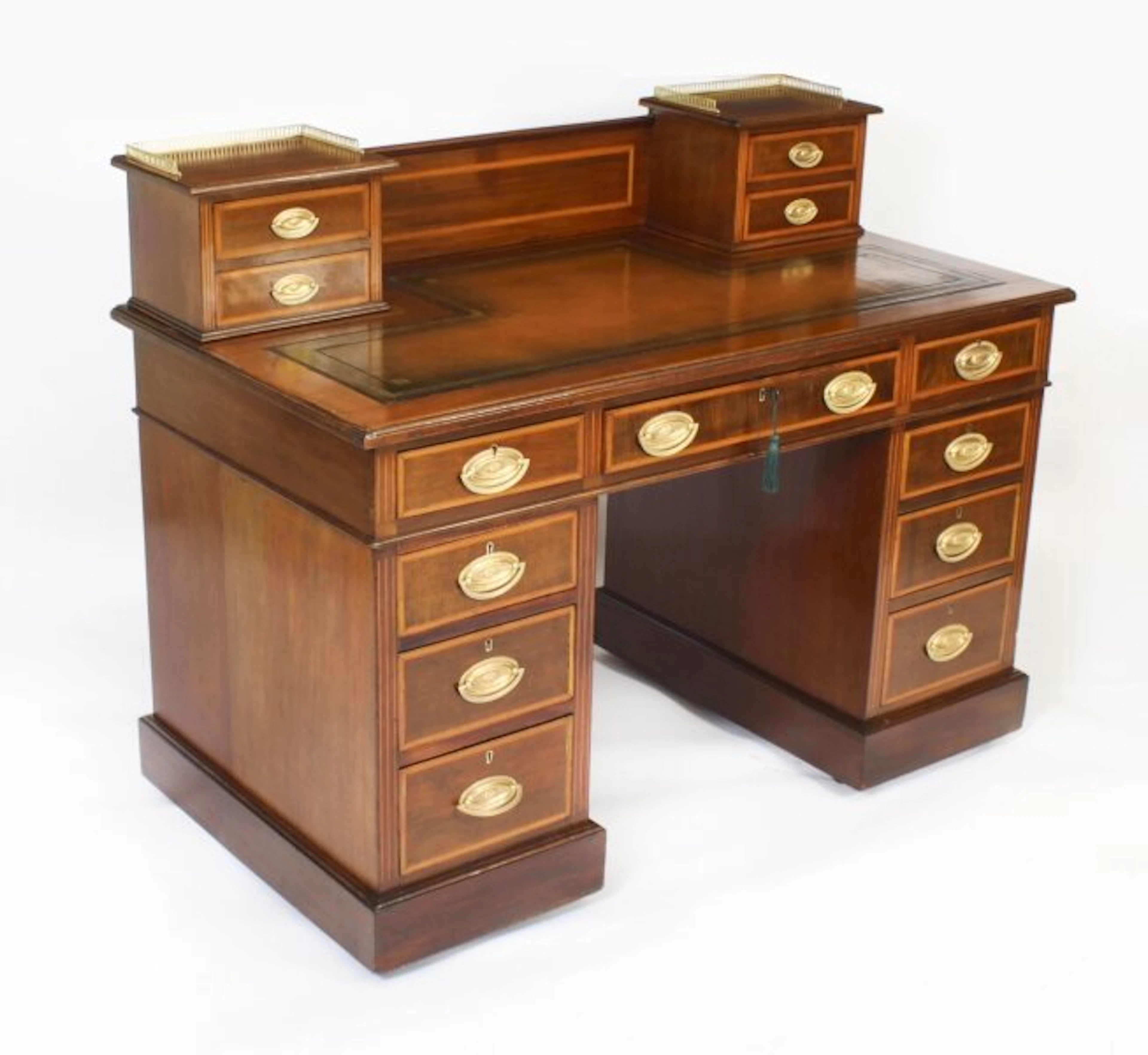 Antique Victorian Inlaid Mahogany Pedestal Desk 19th C