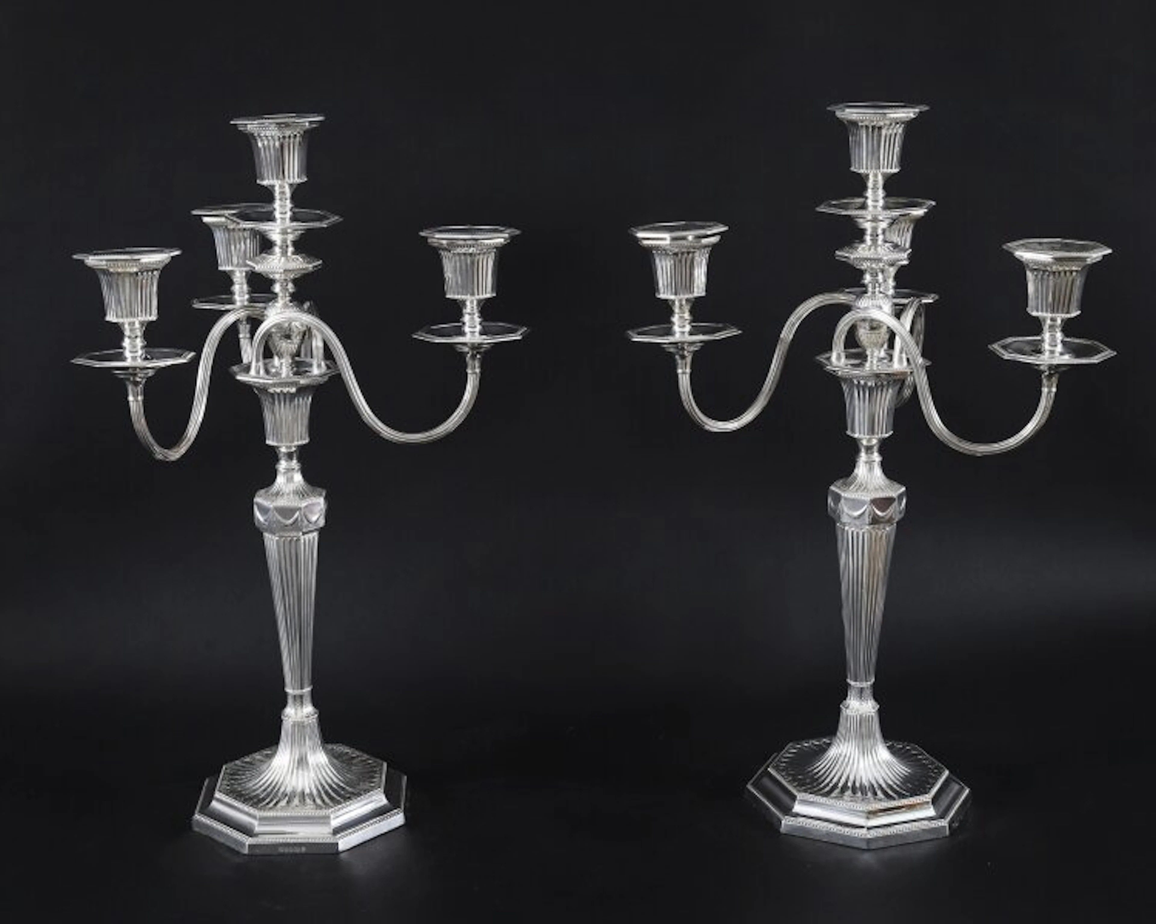 Antique Pair Silver Plated 4 Light Candelabra Hawksworth Eyre 19thC