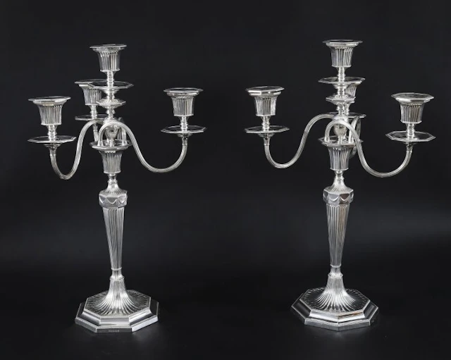 Antique Pair Silver Plated 4 Light Candelabra Hawksworth Eyre 19thC