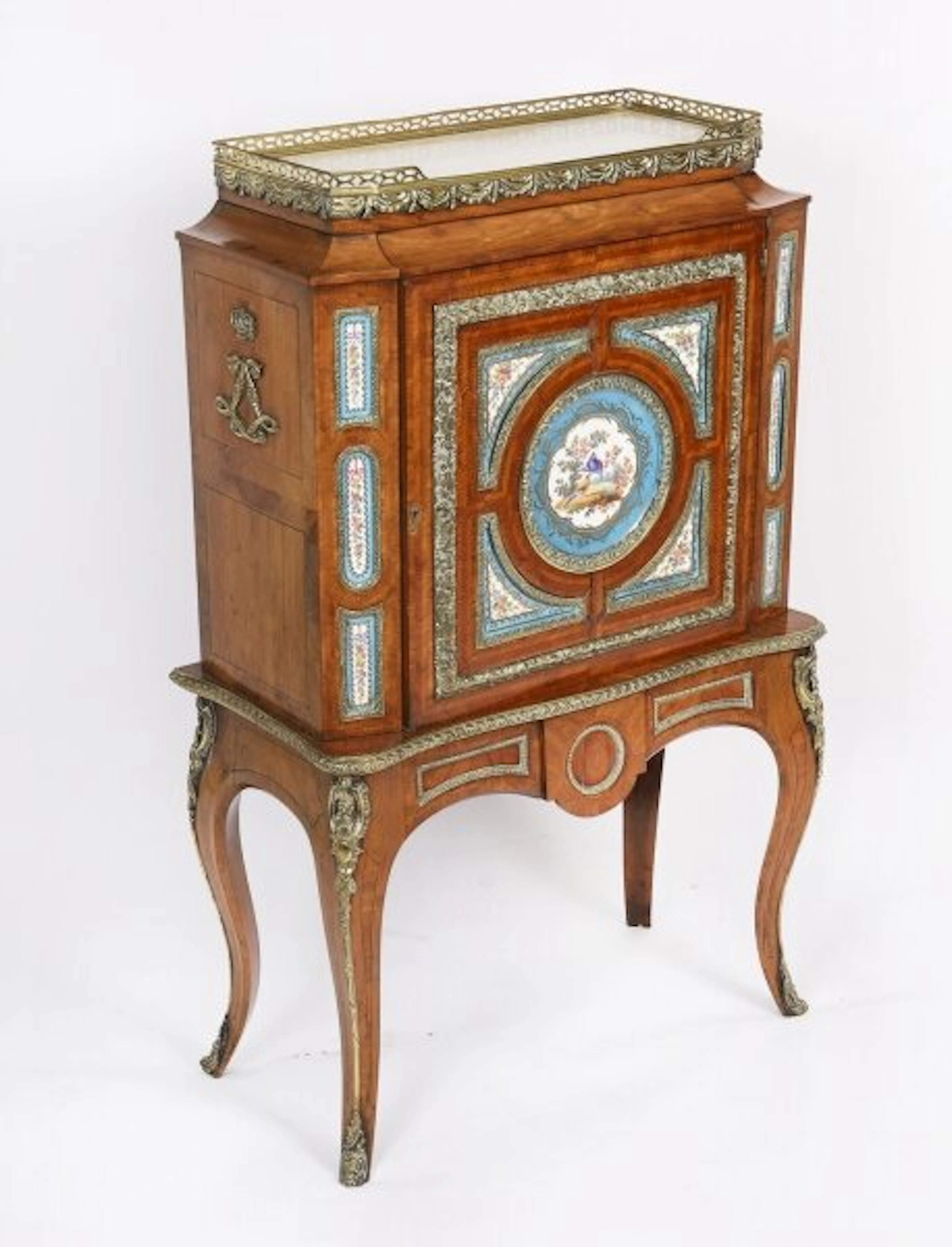 Antique French Kingwood Ormolu Pier Cabinet Sevres Plaques 19th Century