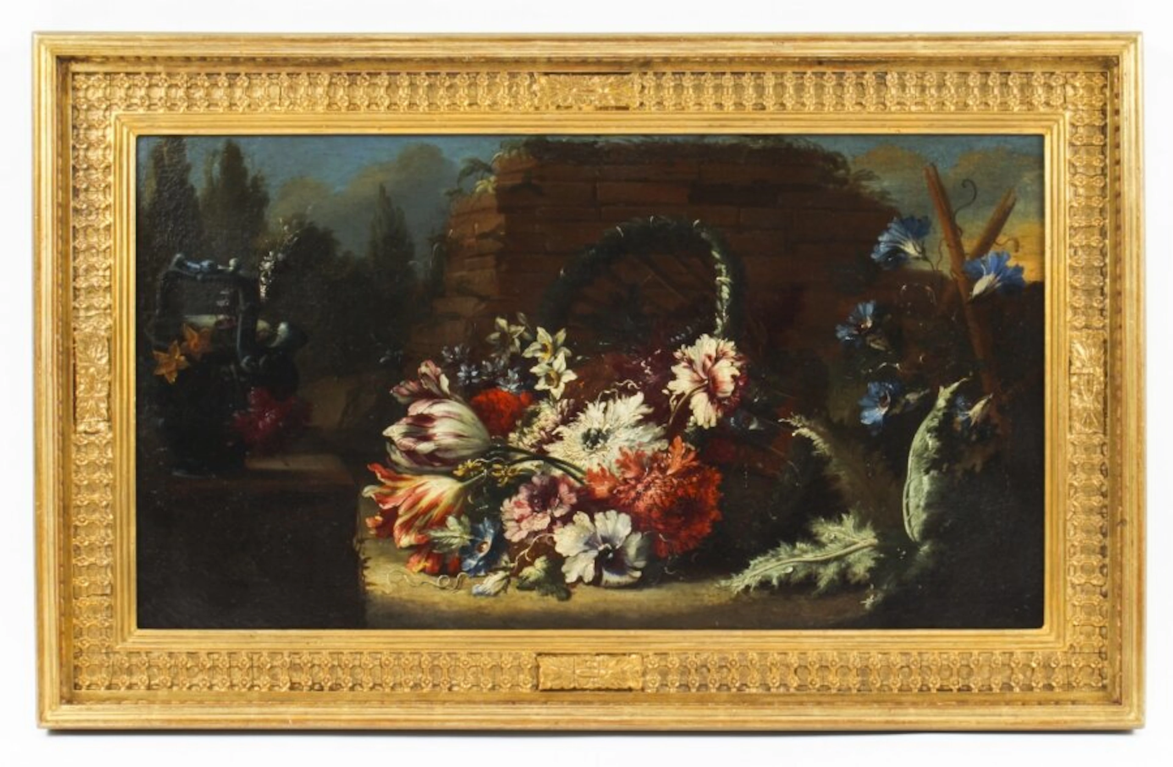Antique Dutch School Floral Still Life Oil Painting Framed Late 18th C