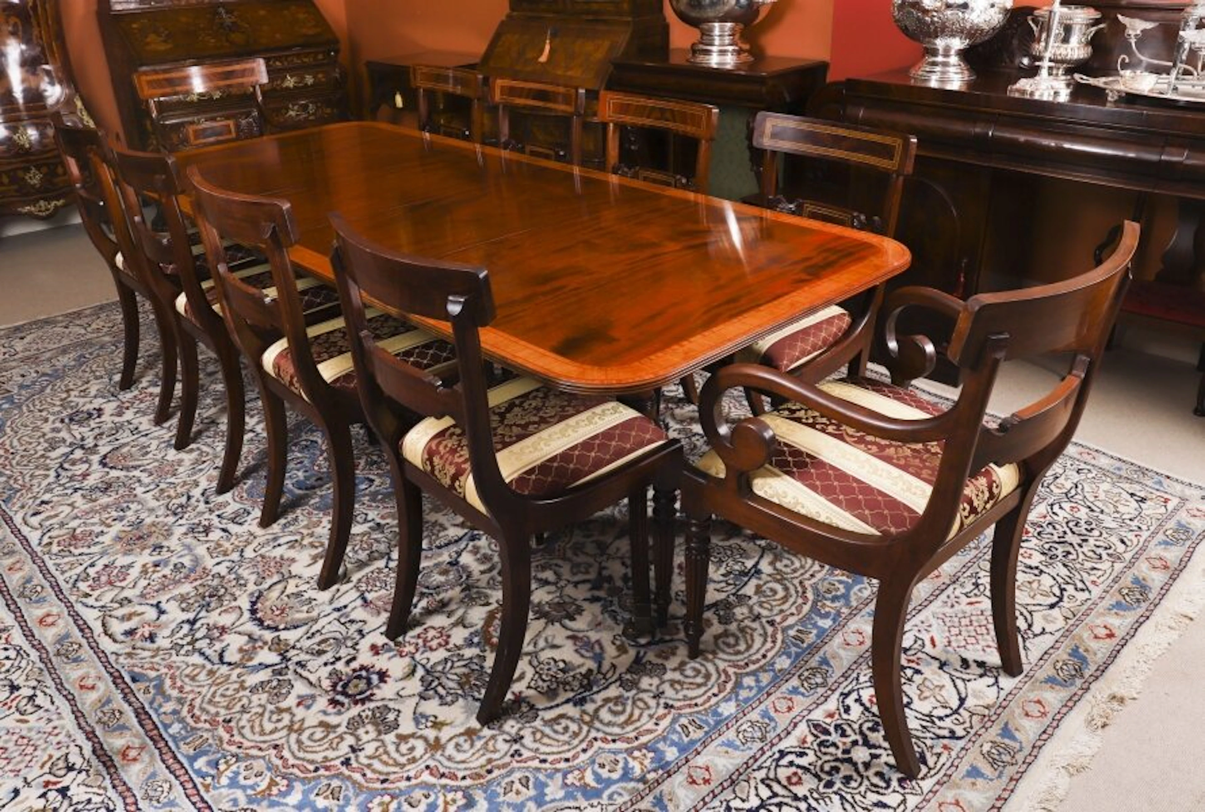 Vintage Regency Revival Dining Table by William Tillman & 10 Chairs 20th C