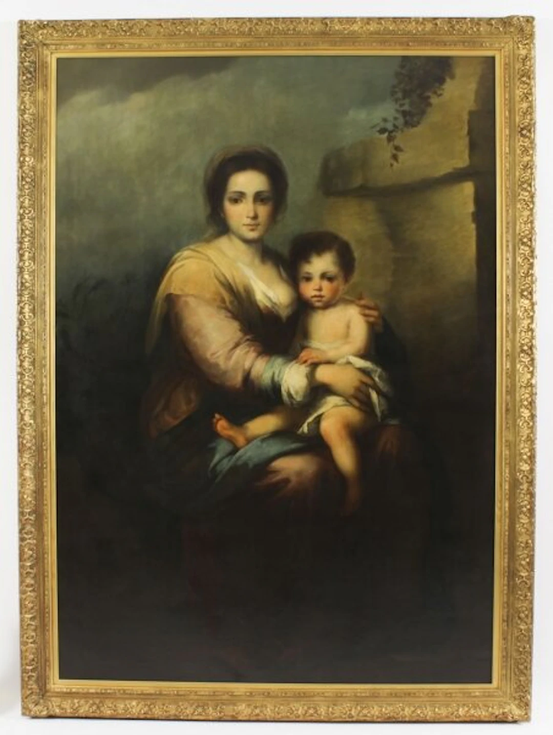 Antique Painting Our Lady of The Rosary After Bartolomé Murillo 175x125c 19th C