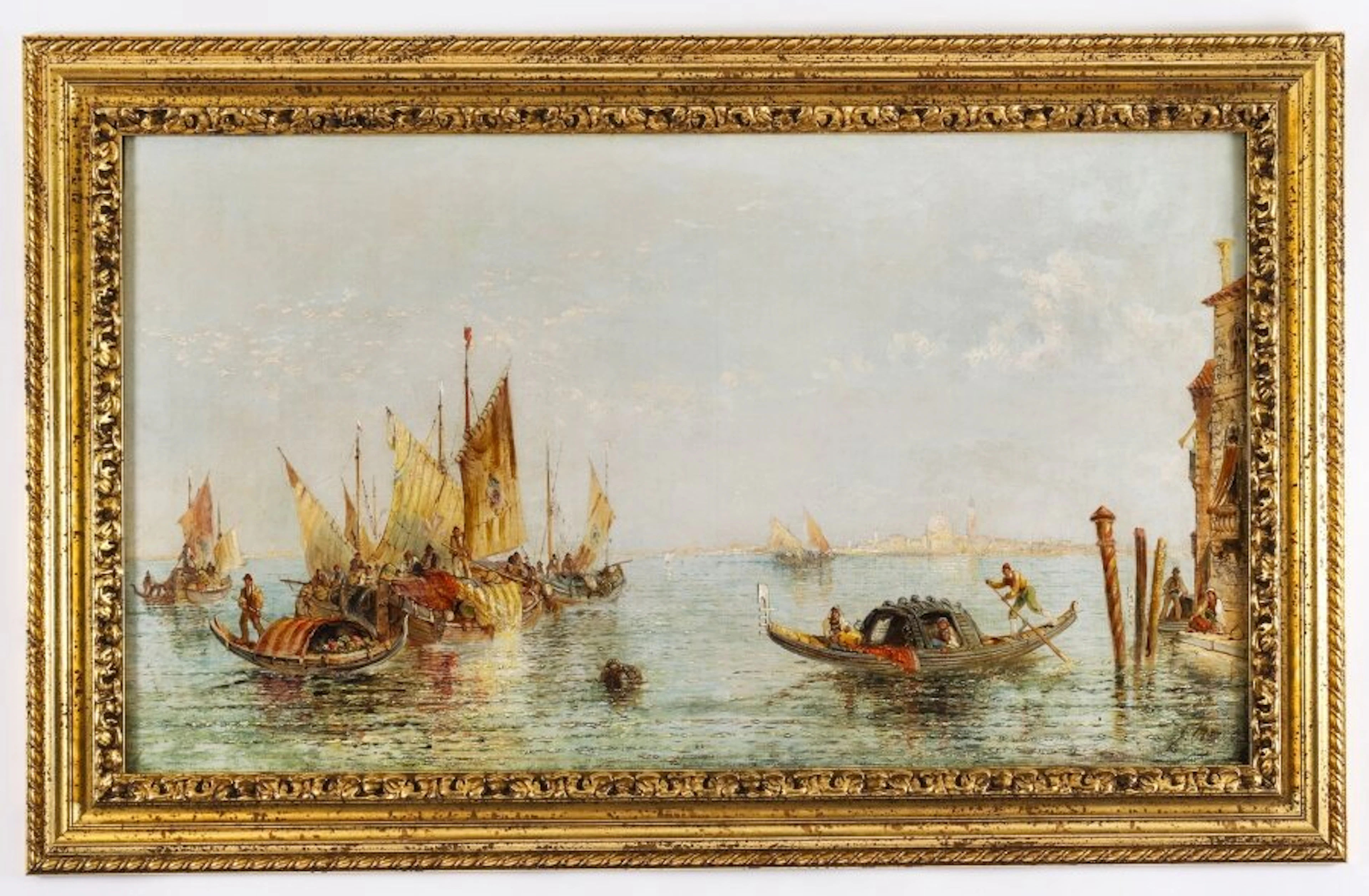 Antique Oil Painting "The Lagoon Venice" Jane Vivian 19th C