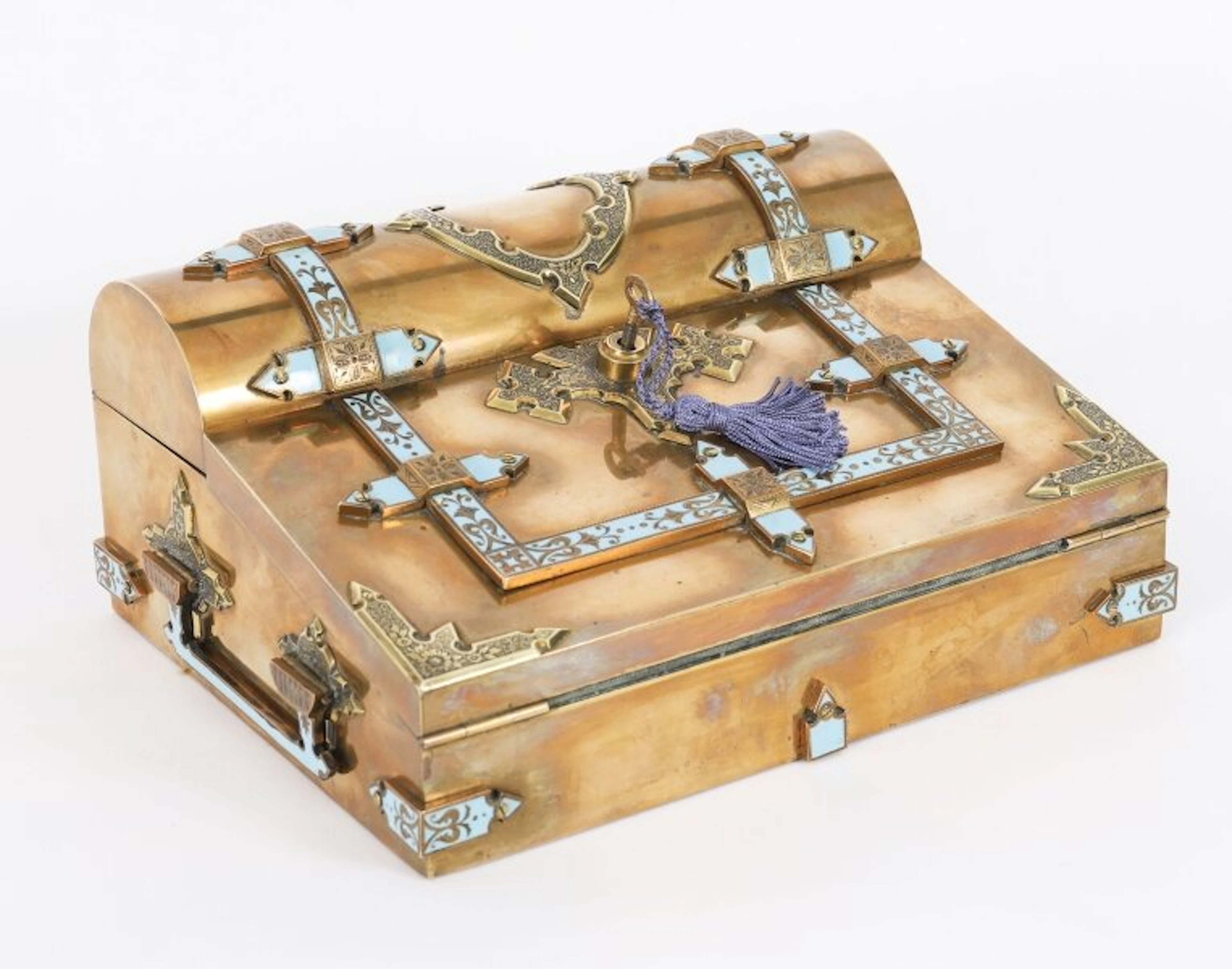 Antique Victorian Ormolu & Enamel Writing Slope Lap Desk Set 19th C
