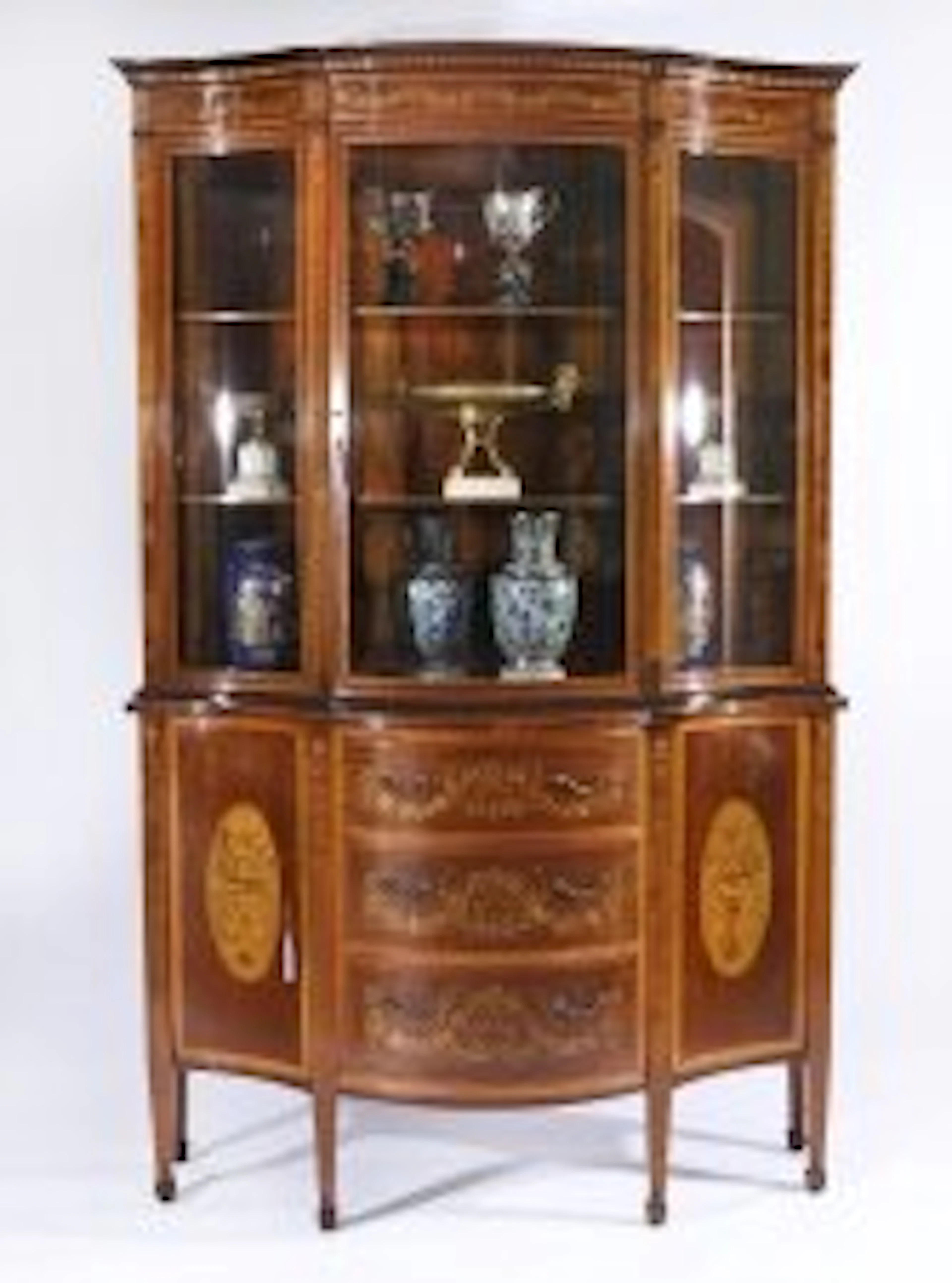 Antique Marquetry Serpentine Display Cabinet Edwards & Roberts 19th C