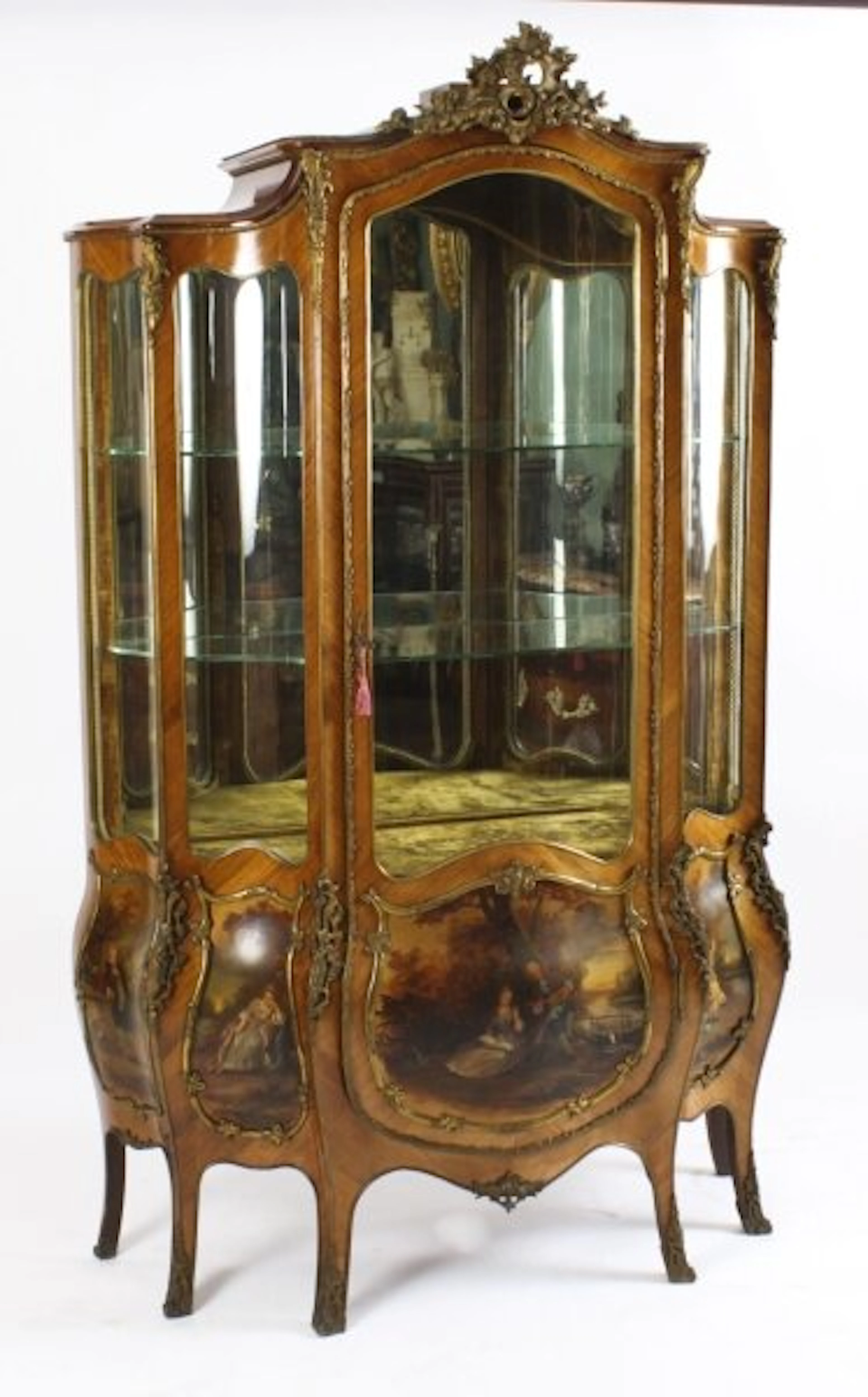Antique Large Vernis Martin Bombe' Display Cabinet 19th C