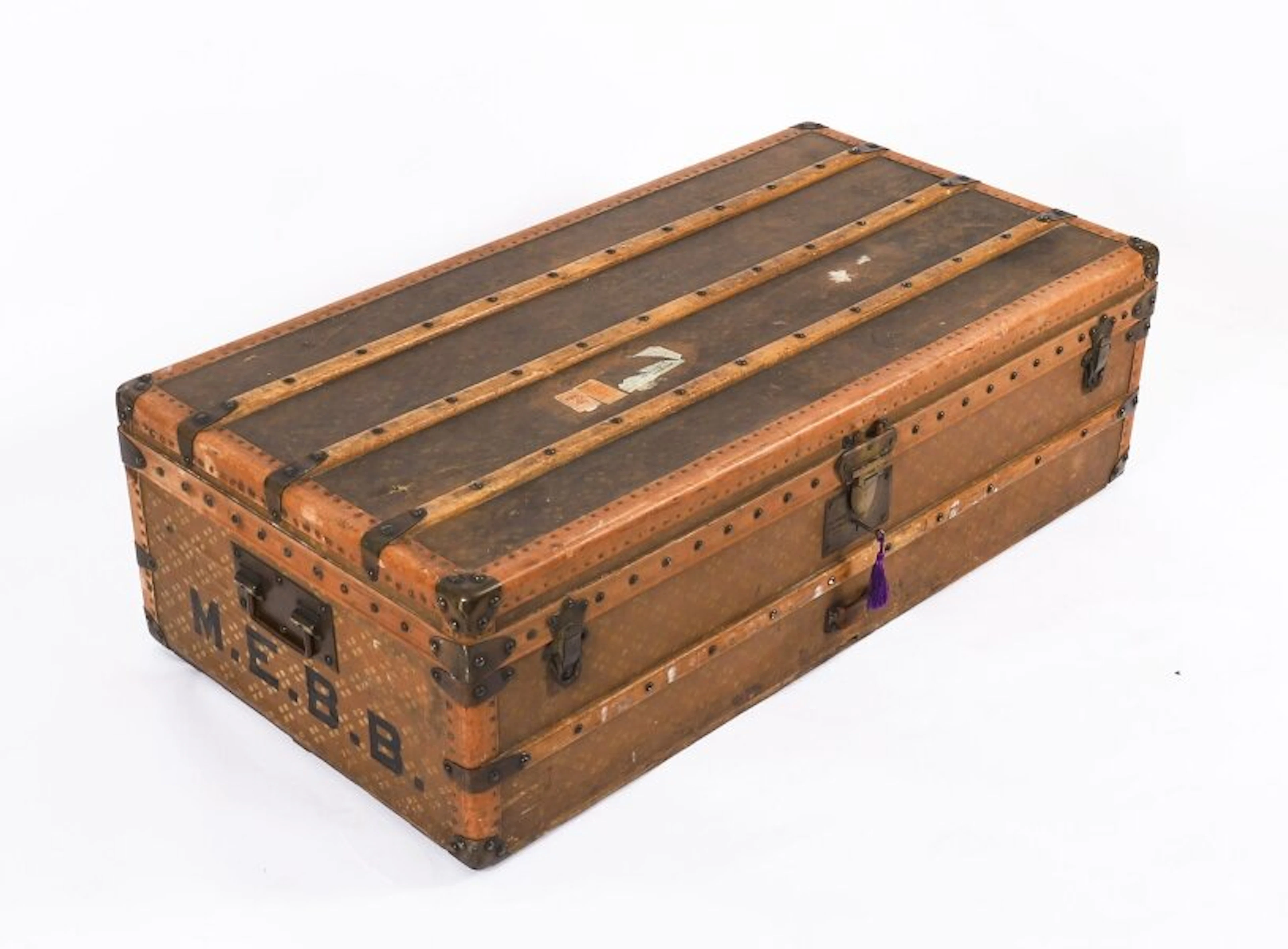 Antique Aux Etats Unis of Paris Steamer Trunk Luggage Circa 1920