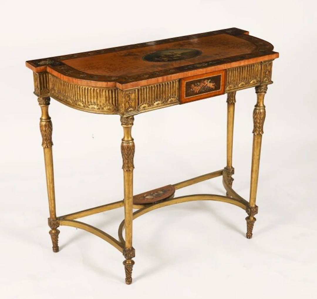 Antique George III Satin Wood Painted Demi-Lune Console Table 18th C
