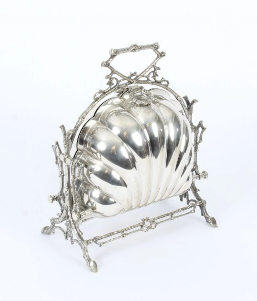 Antique Victorian Silver Plated Shell Folding Biscuit Box by Elkington 19thC