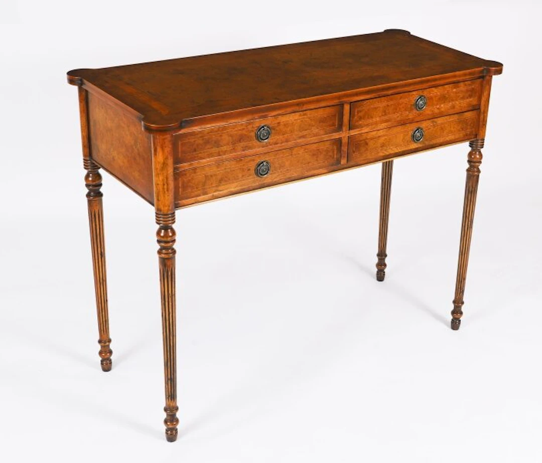 Vintage English Bur Walnut Side / Console Table Mid 20th Century