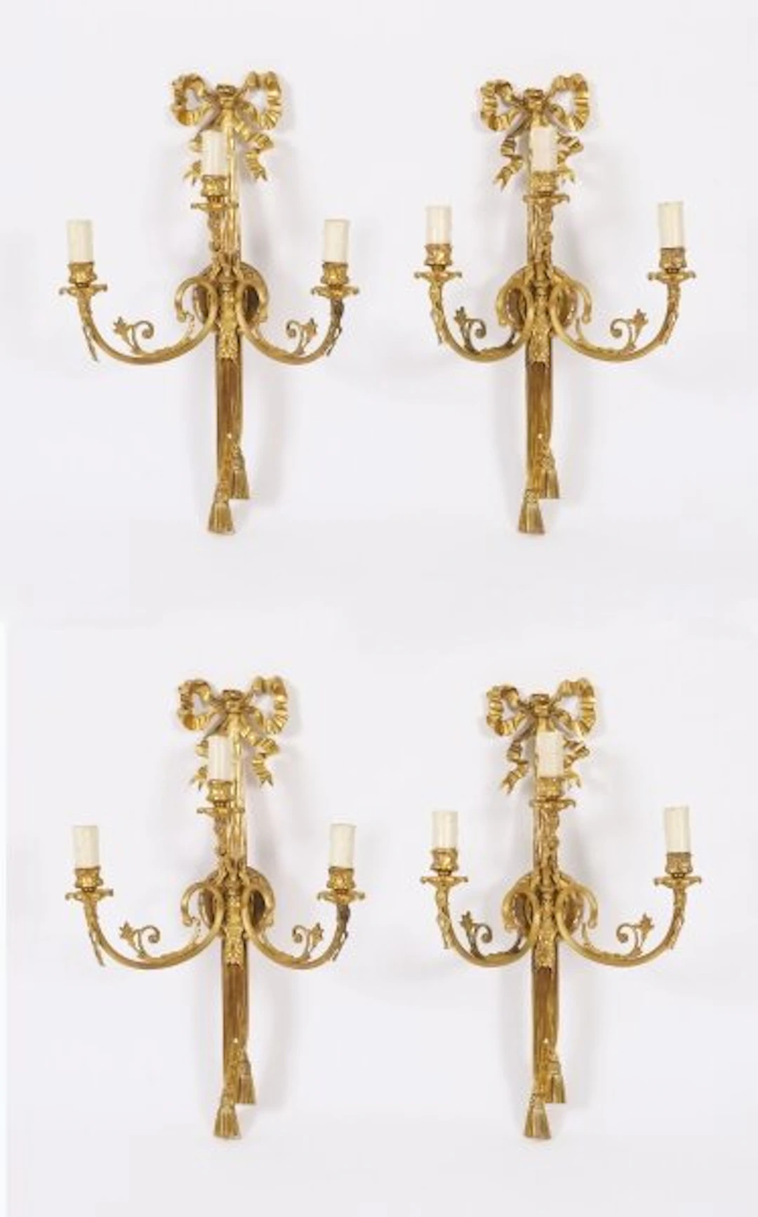 Antique Set of 4 Ormolu Three Branch Wall Lights Sconces mid 19th Circa 1870