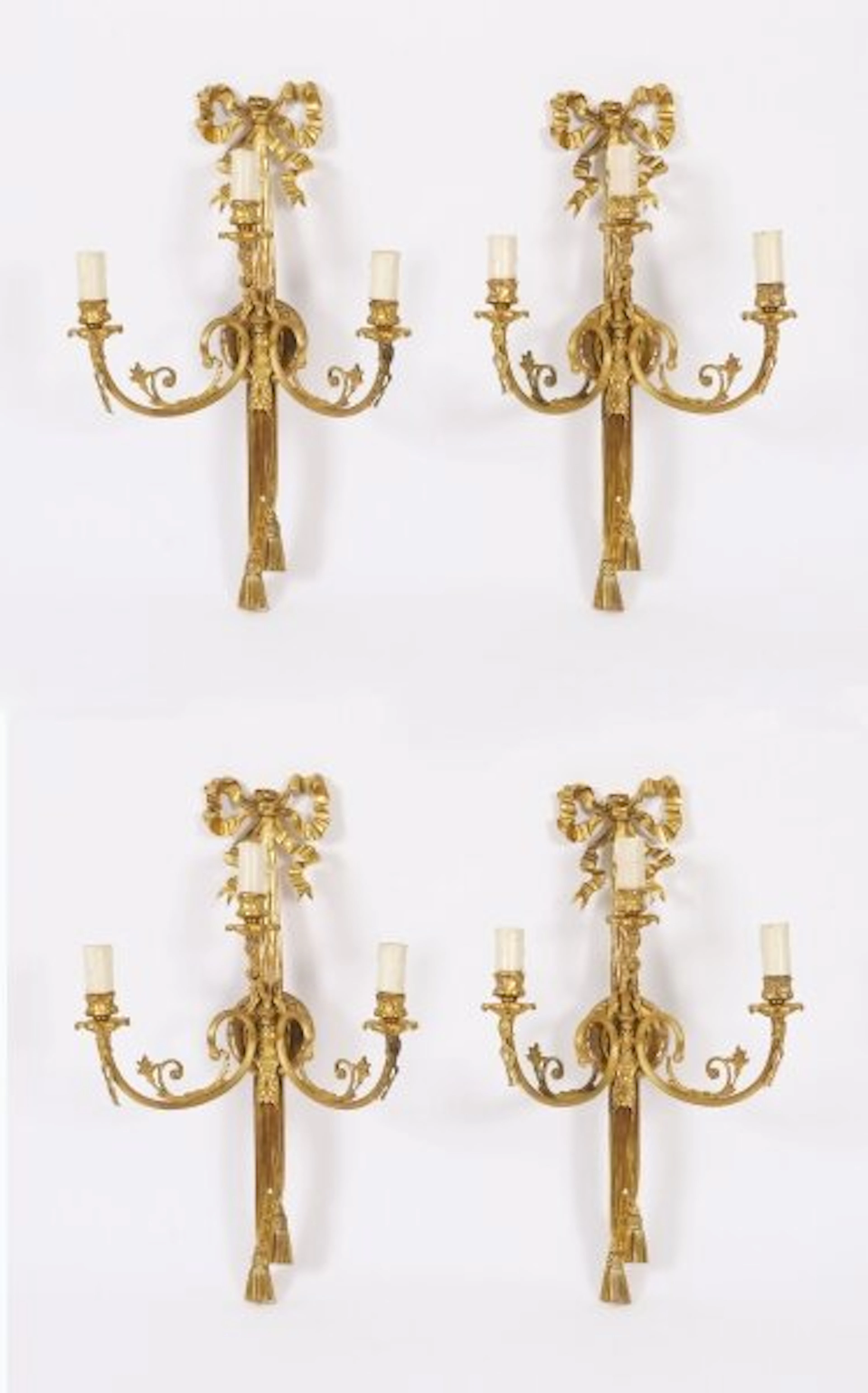 Antique Set of 4 Ormolu Three Branch Wall Lights Sconces mid 19th Circa 1870