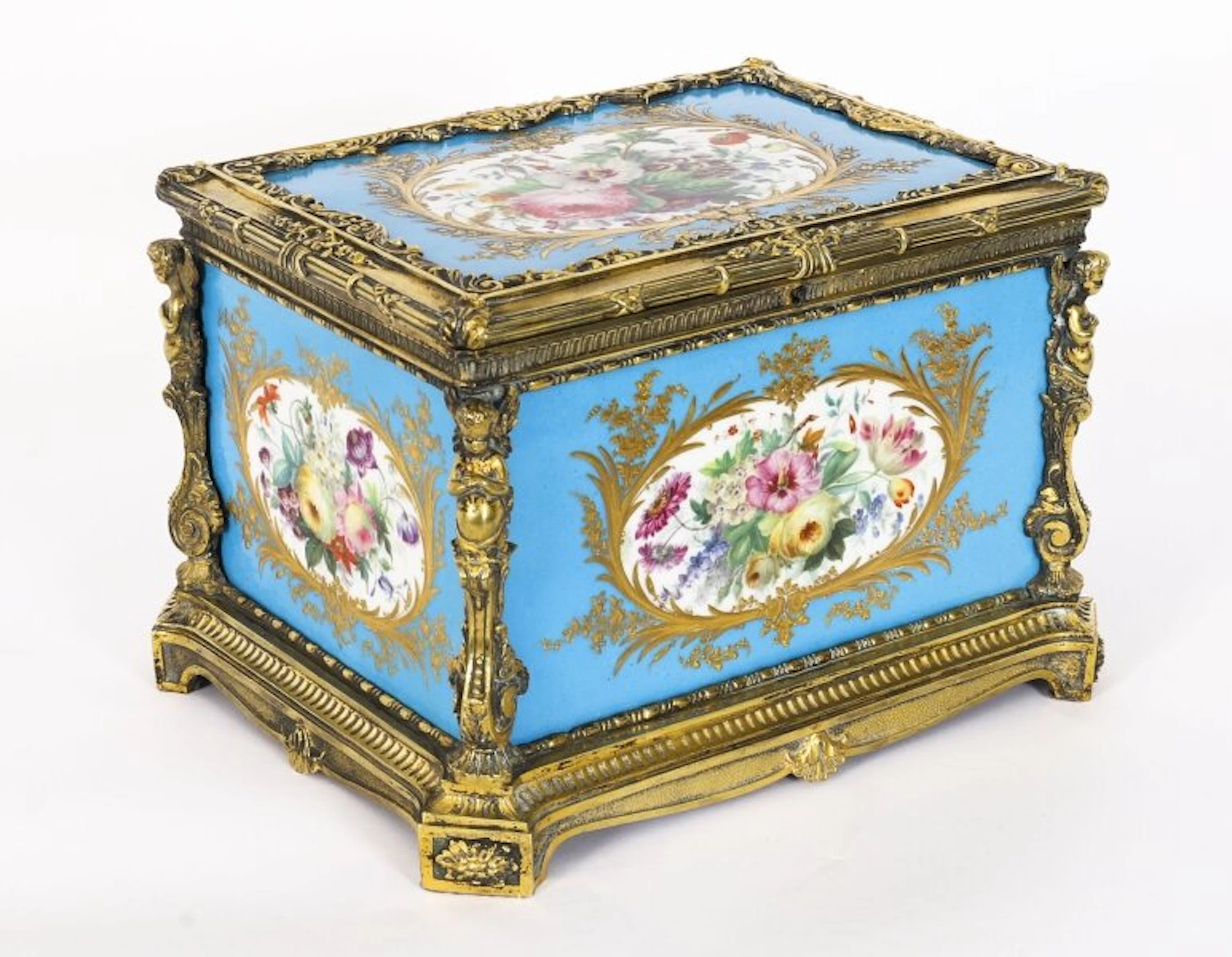 Antique French Sevres Porcelain and Ormolu Jewellery Casket C1860 19th C