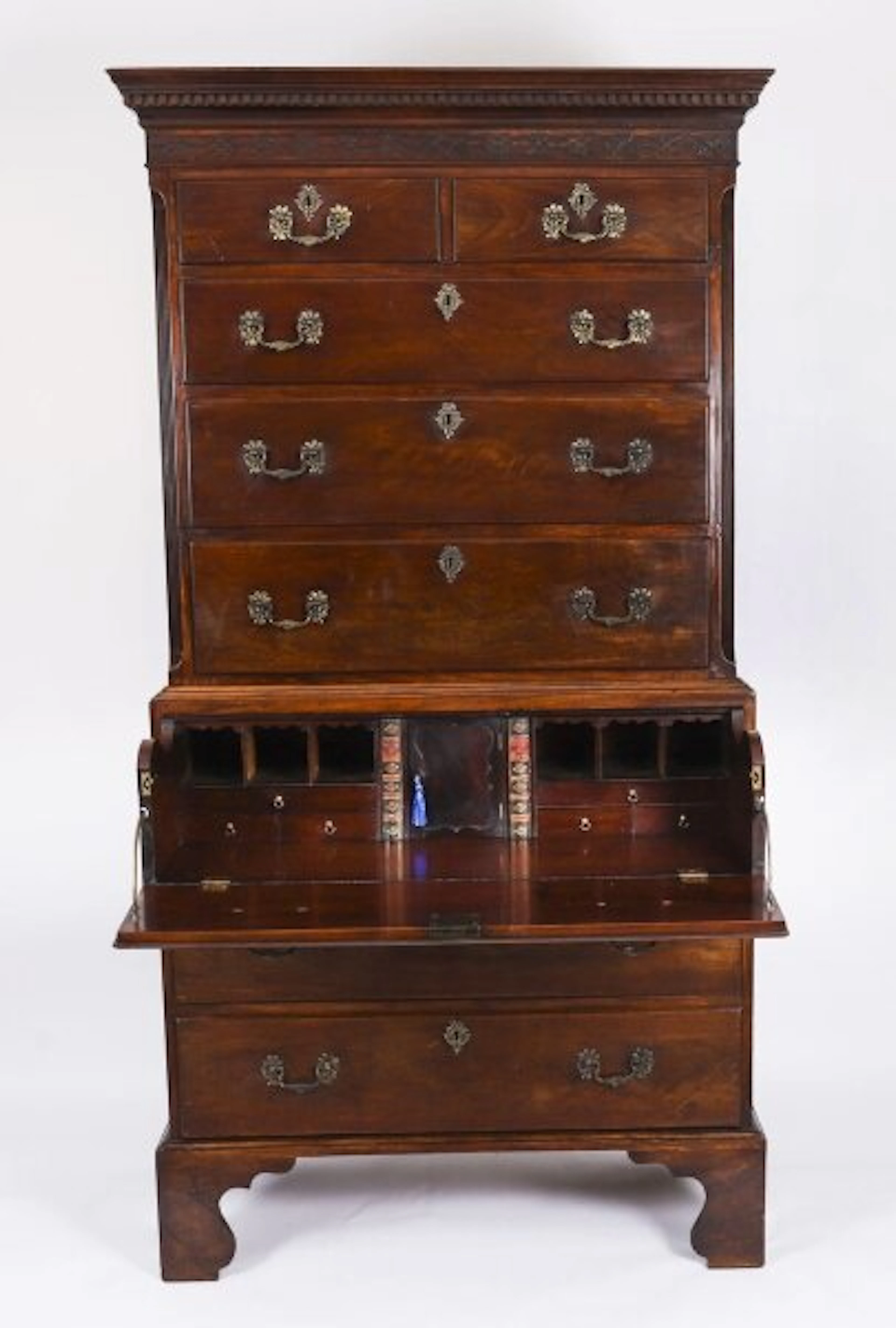 Antique George III Mahogany Chest on Chest Secretaire Circa 1770 18th C