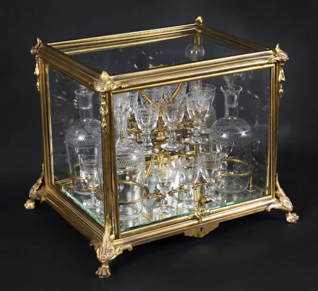 Antique French Bacarrat Ormolu & Glass Tantalus Cave a Liqueur 19th C
