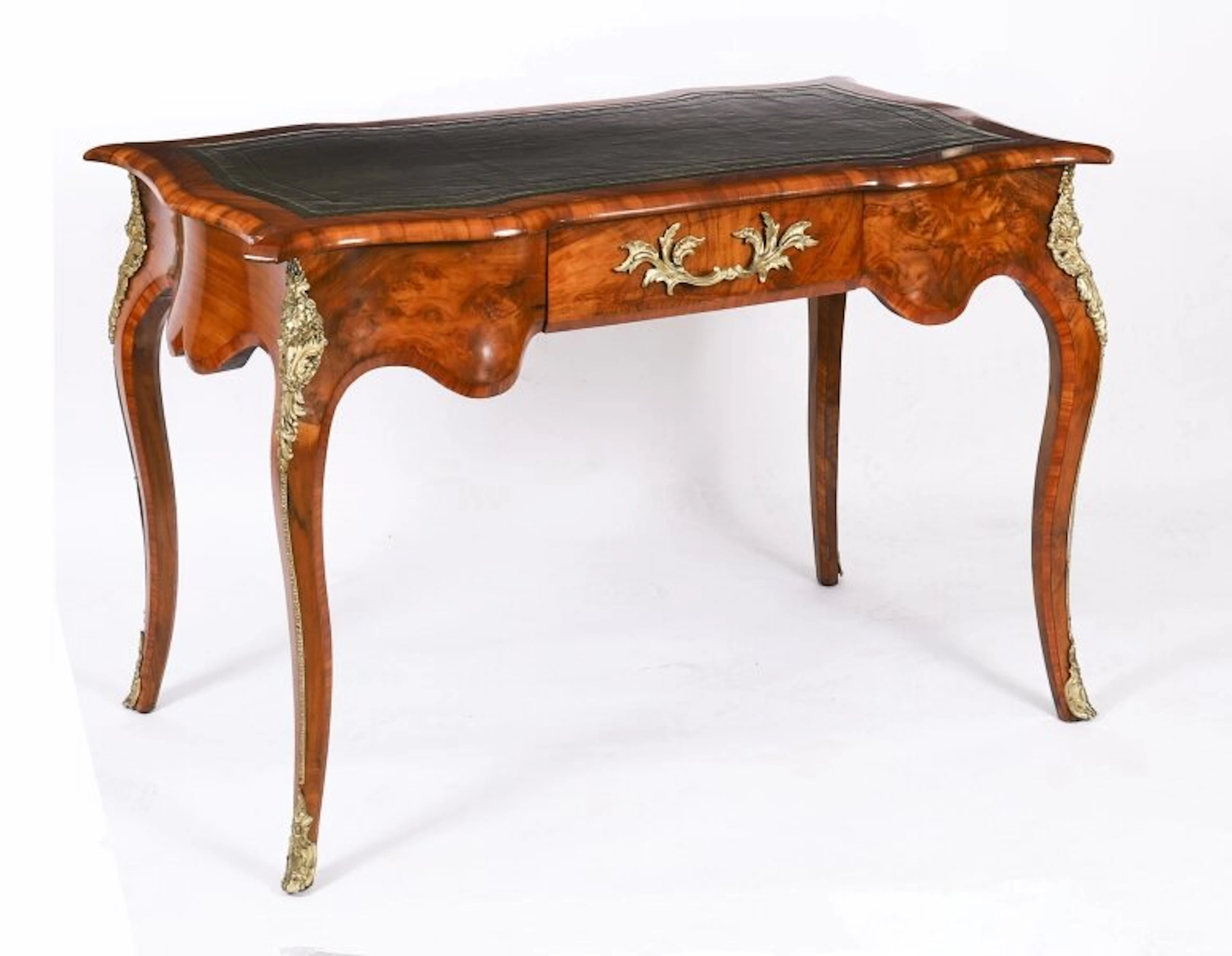 Antique French Burr Walnut Writing Table Desk Bureau Plat c.1870 114x65cm