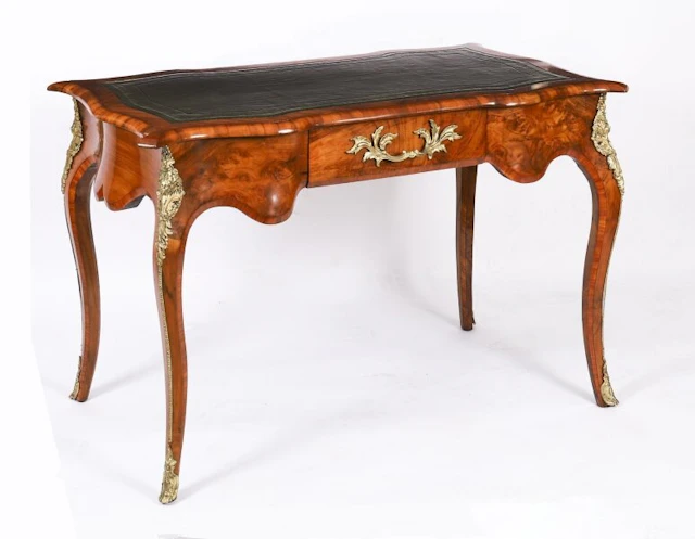 Antique French Burr Walnut Writing Table Desk Bureau Plat c.1870 114x65cm