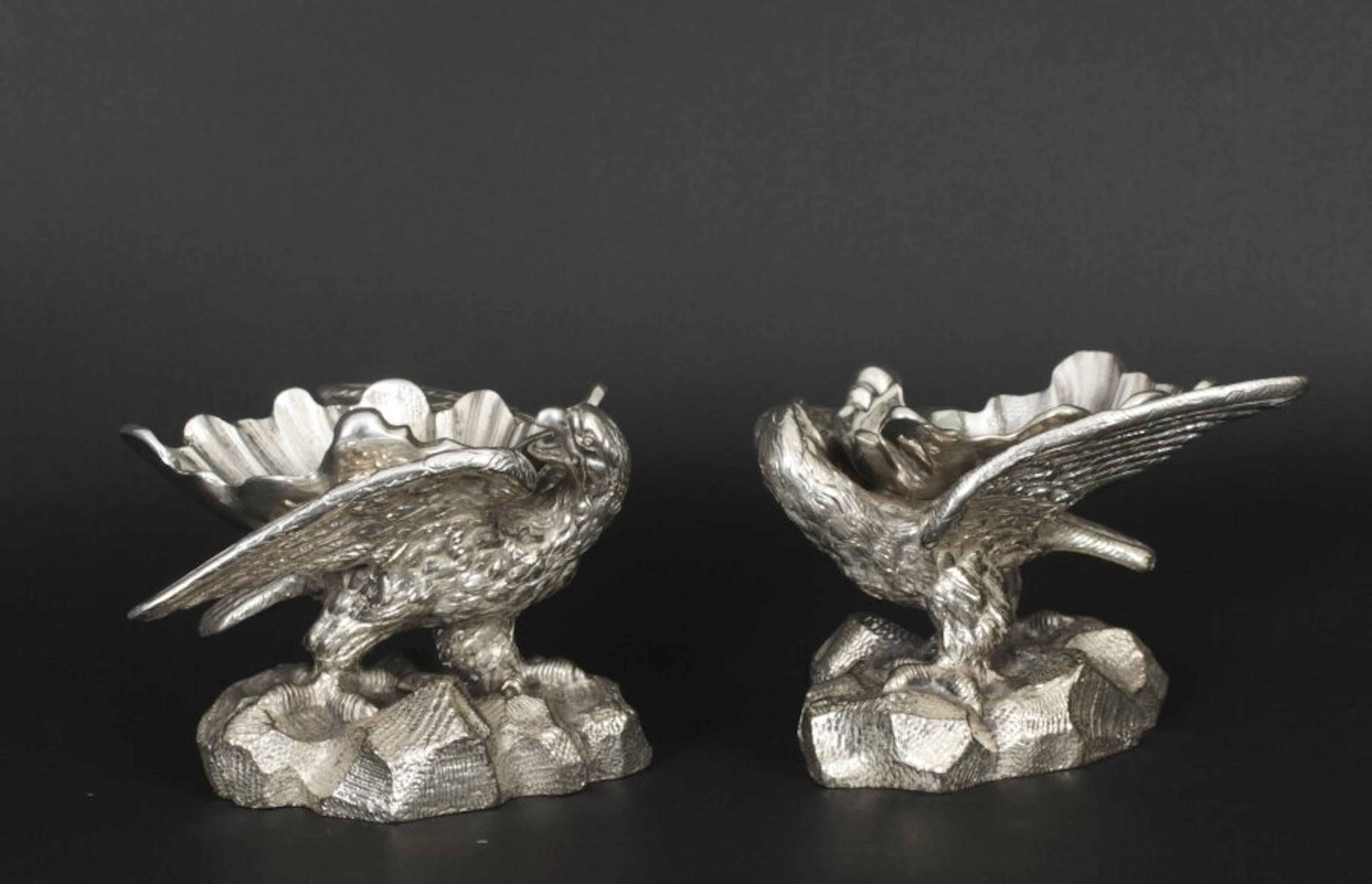 Antique Victorian Pair of Silver Plated Eagle Salts 19th C