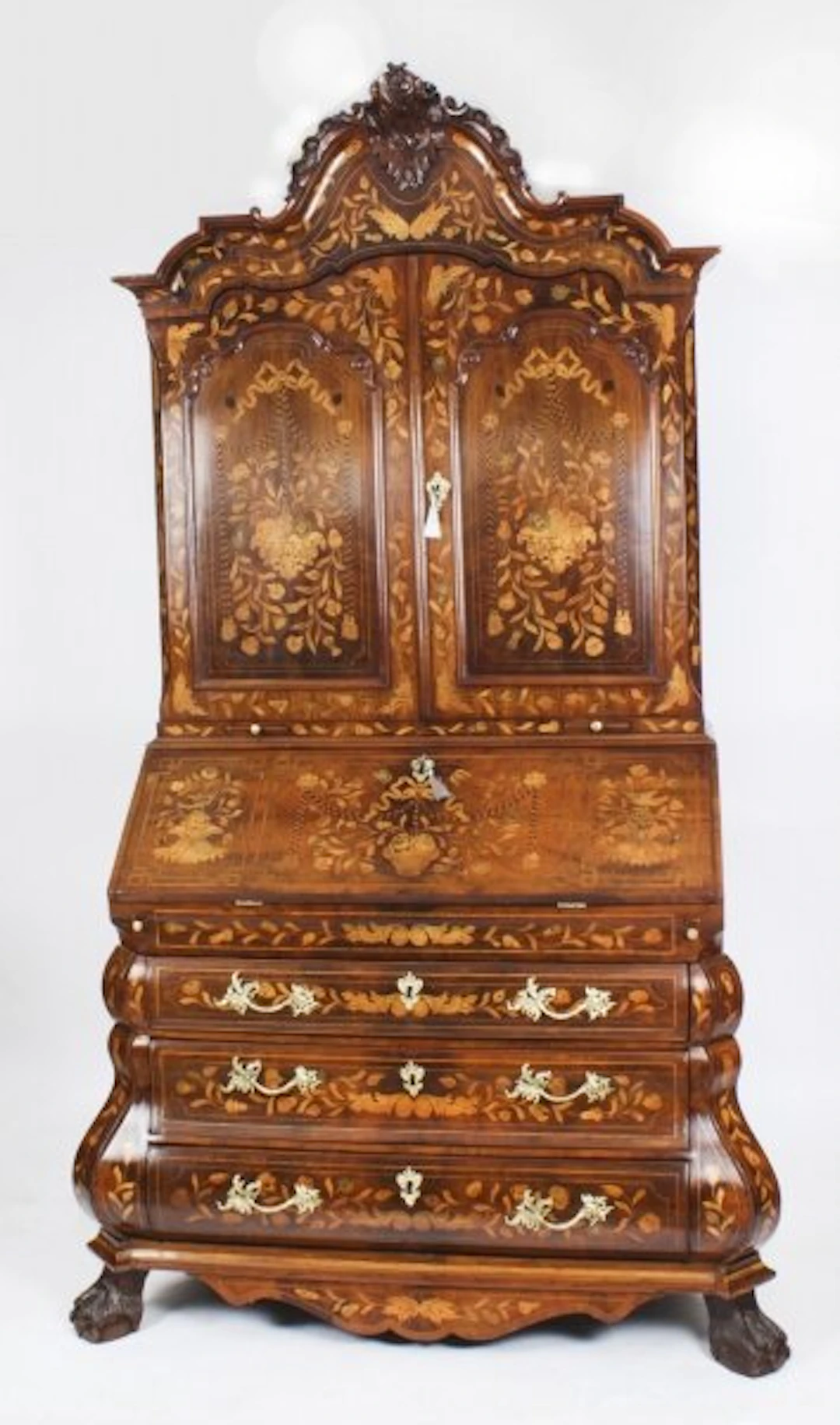 Antique Walnut Dutch Marquetry Bureau Cabinet Bookcase c.1780 18th C